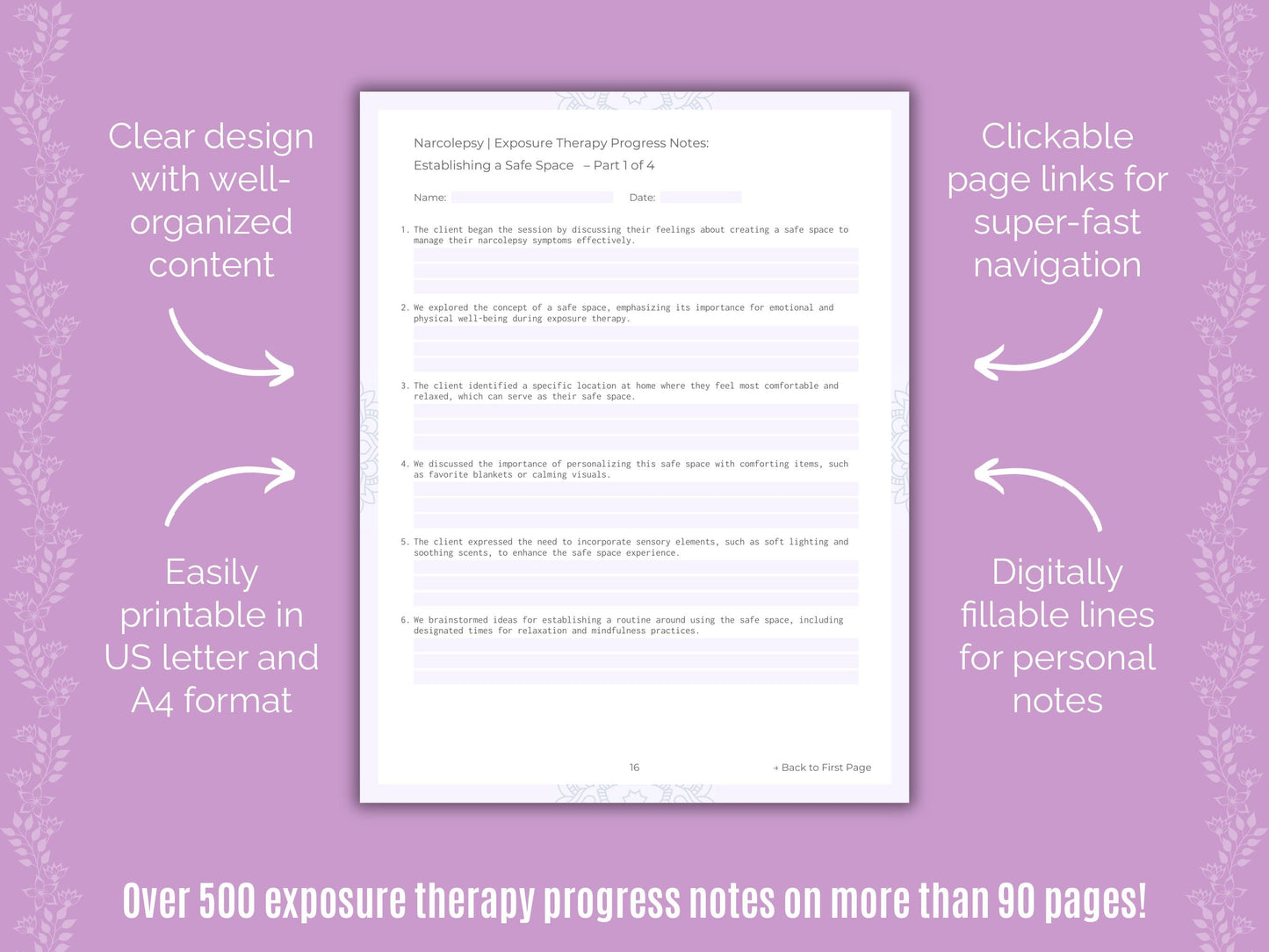 Narcolepsy Exposure Therapy Counseling Templates