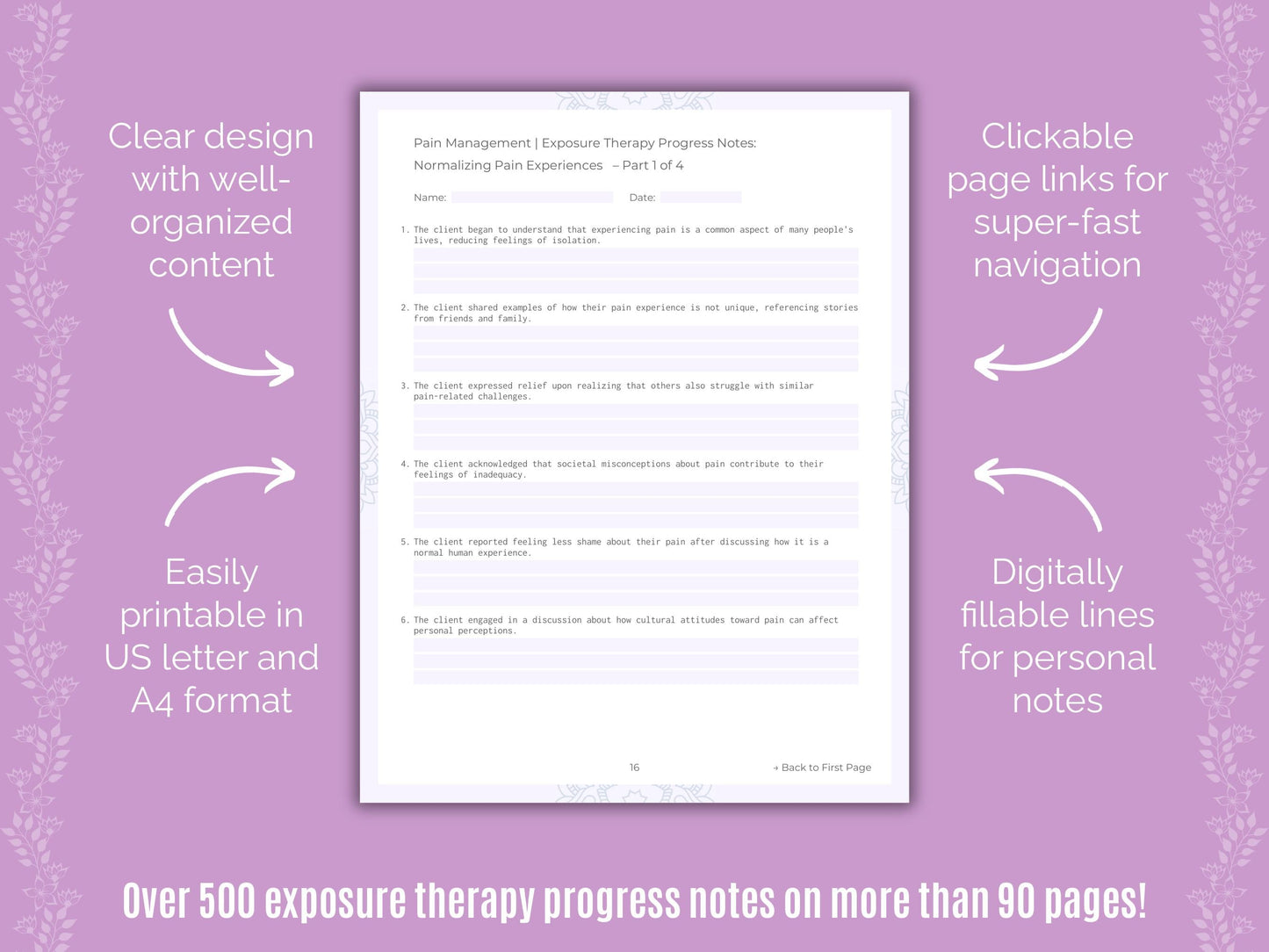 Pain Management Exposure Therapy Counseling Templates