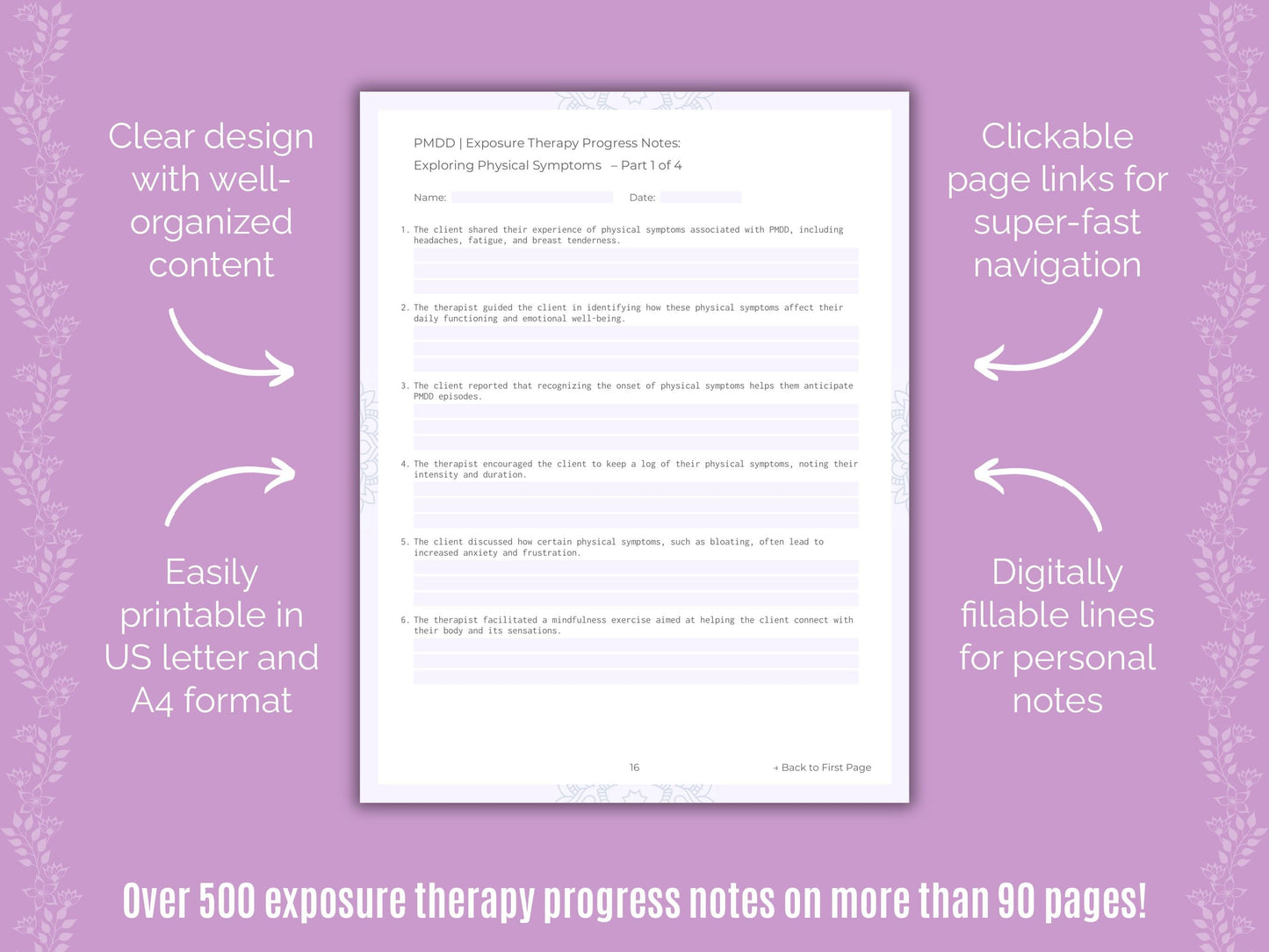 Premenstrual Dysphoric Disorder Exposure Therapy Counseling Templates