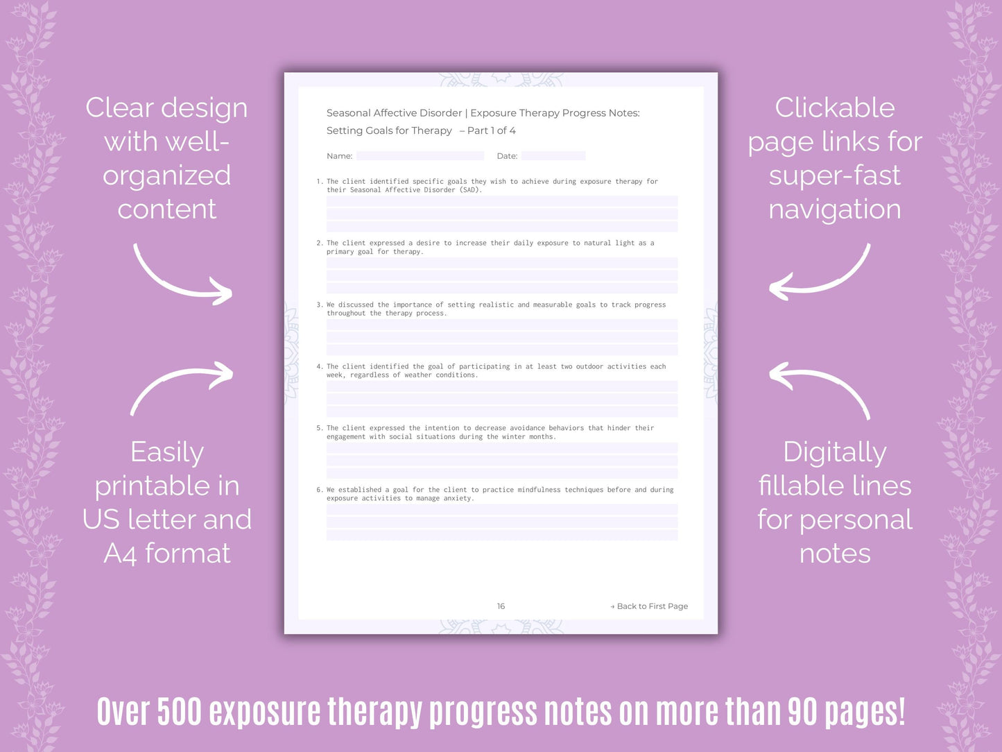 Seasonal Affective Disorder Exposure Therapy Counseling Templates