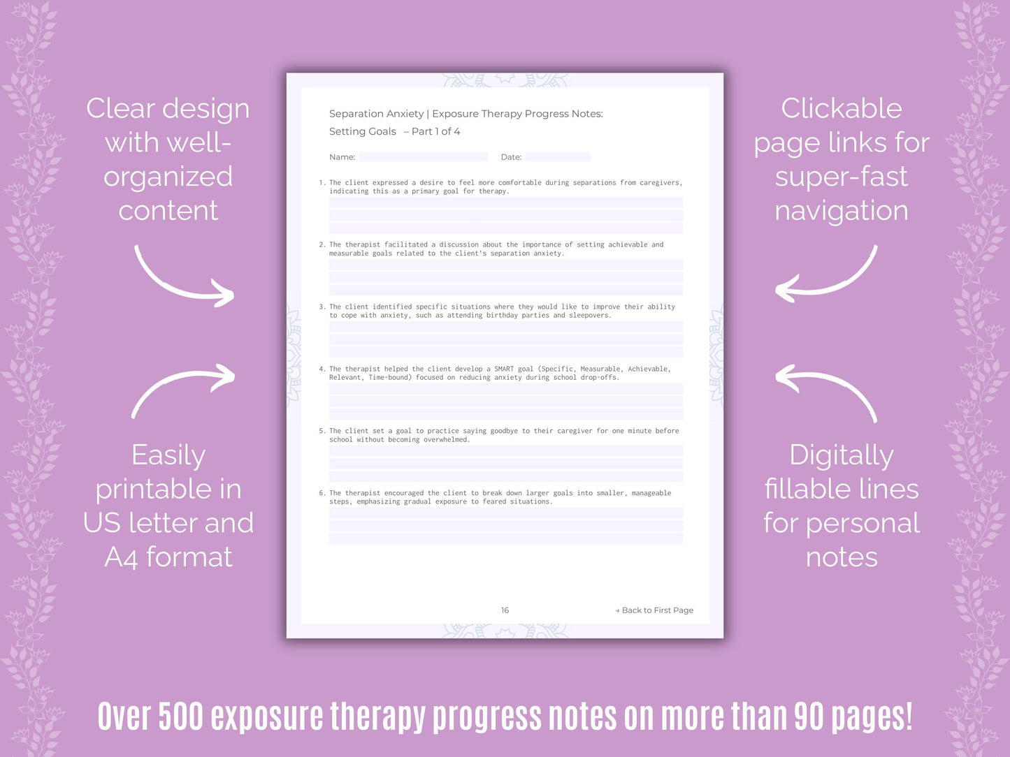 Separation Anxiety Exposure Therapy Counseling Templates