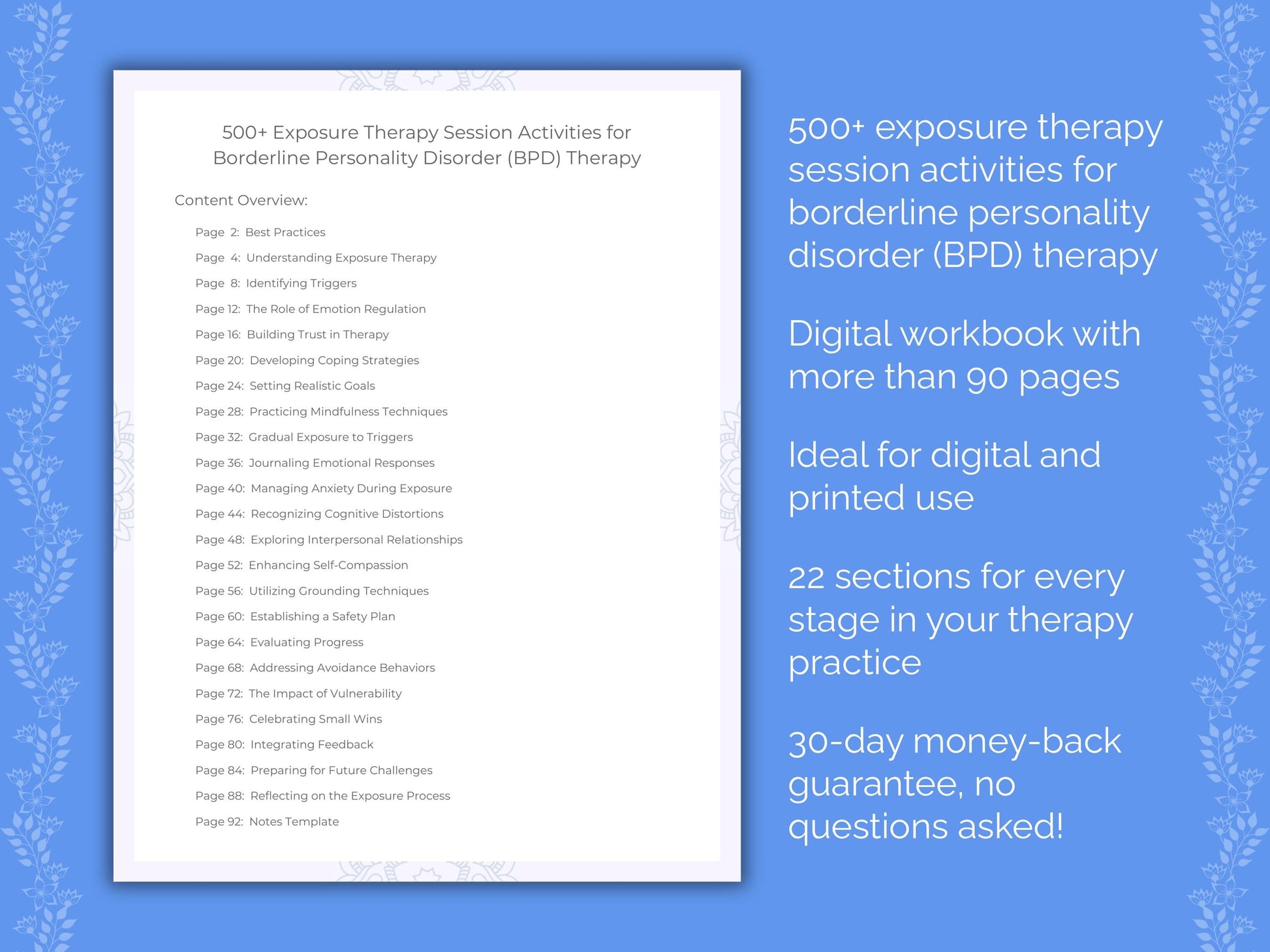 Borderline Personality Disorder (BPD) Exposure Therapy Therapist Worksheets