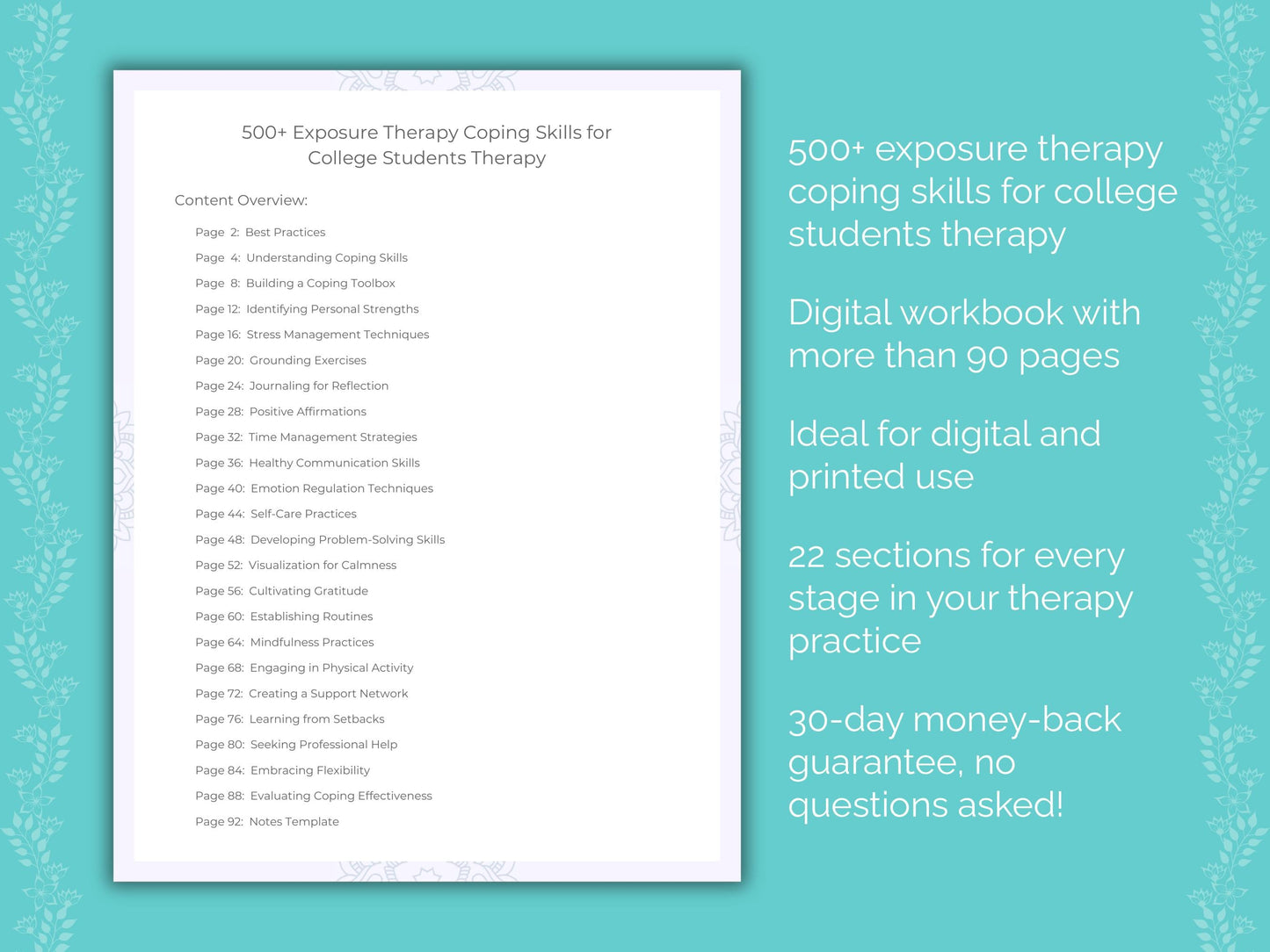College Students Exposure Therapy Therapist Worksheets