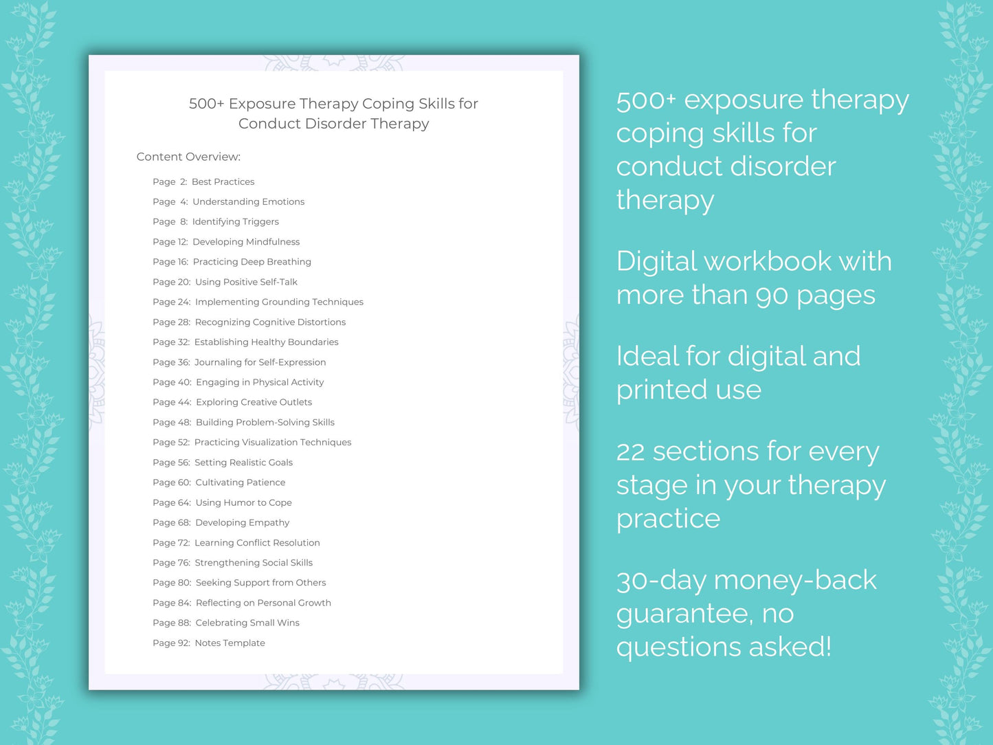 Conduct Disorder Exposure Therapy Therapist Worksheets