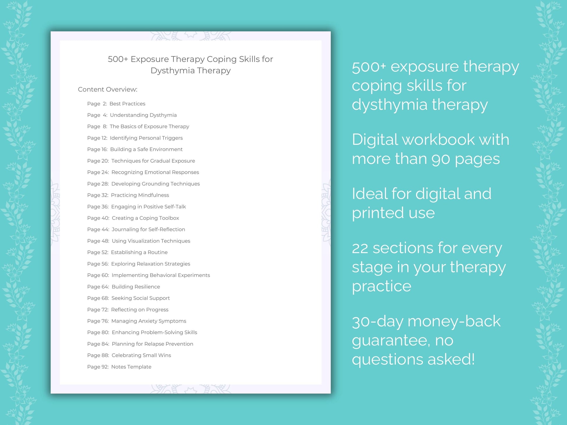 Dysthymia Exposure Therapy Therapist Worksheets