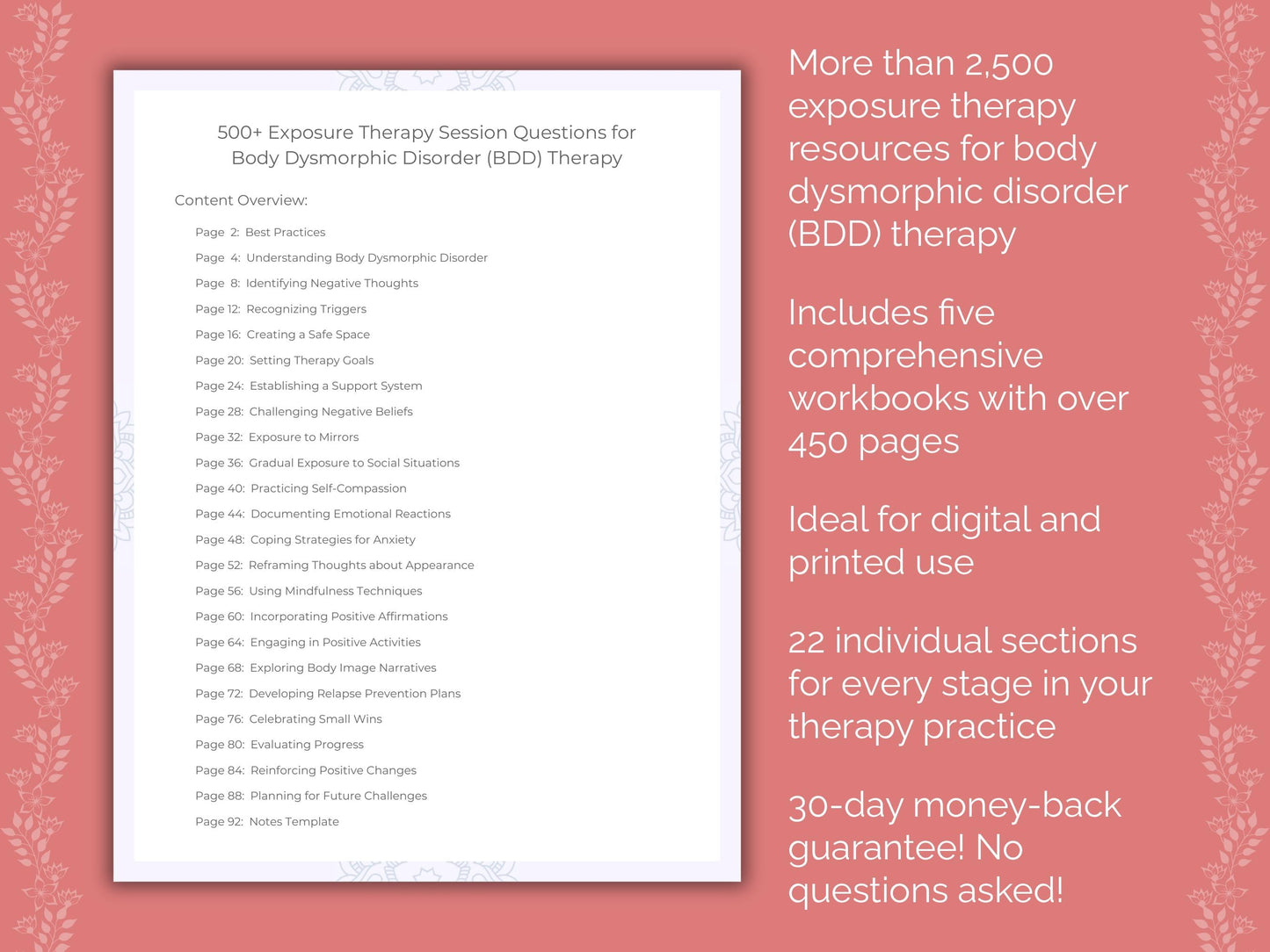 Body Dysmorphic Disorder (BDD) Exposure Therapy Therapist Worksheets