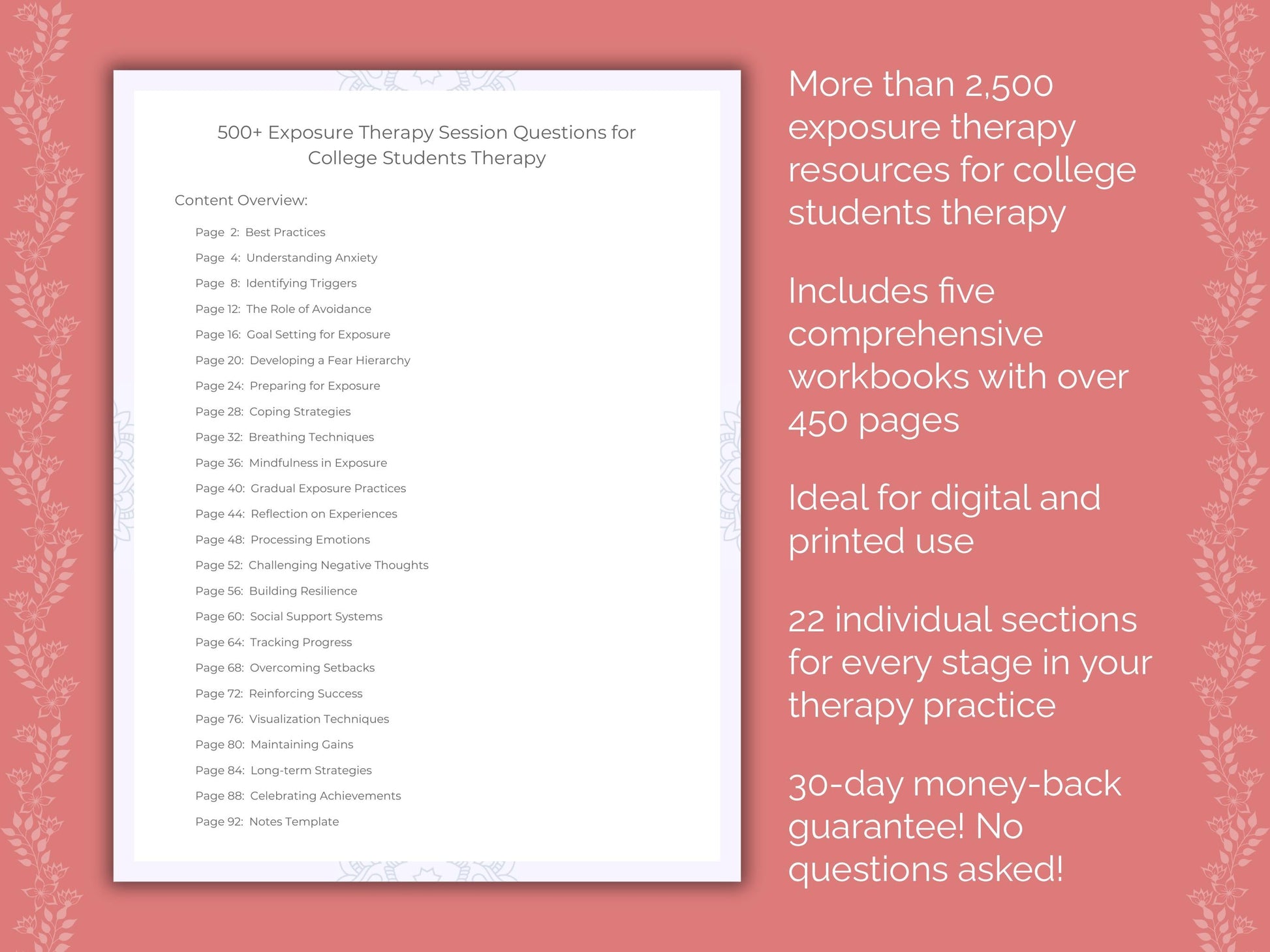 College Students Exposure Therapy Therapist Worksheets