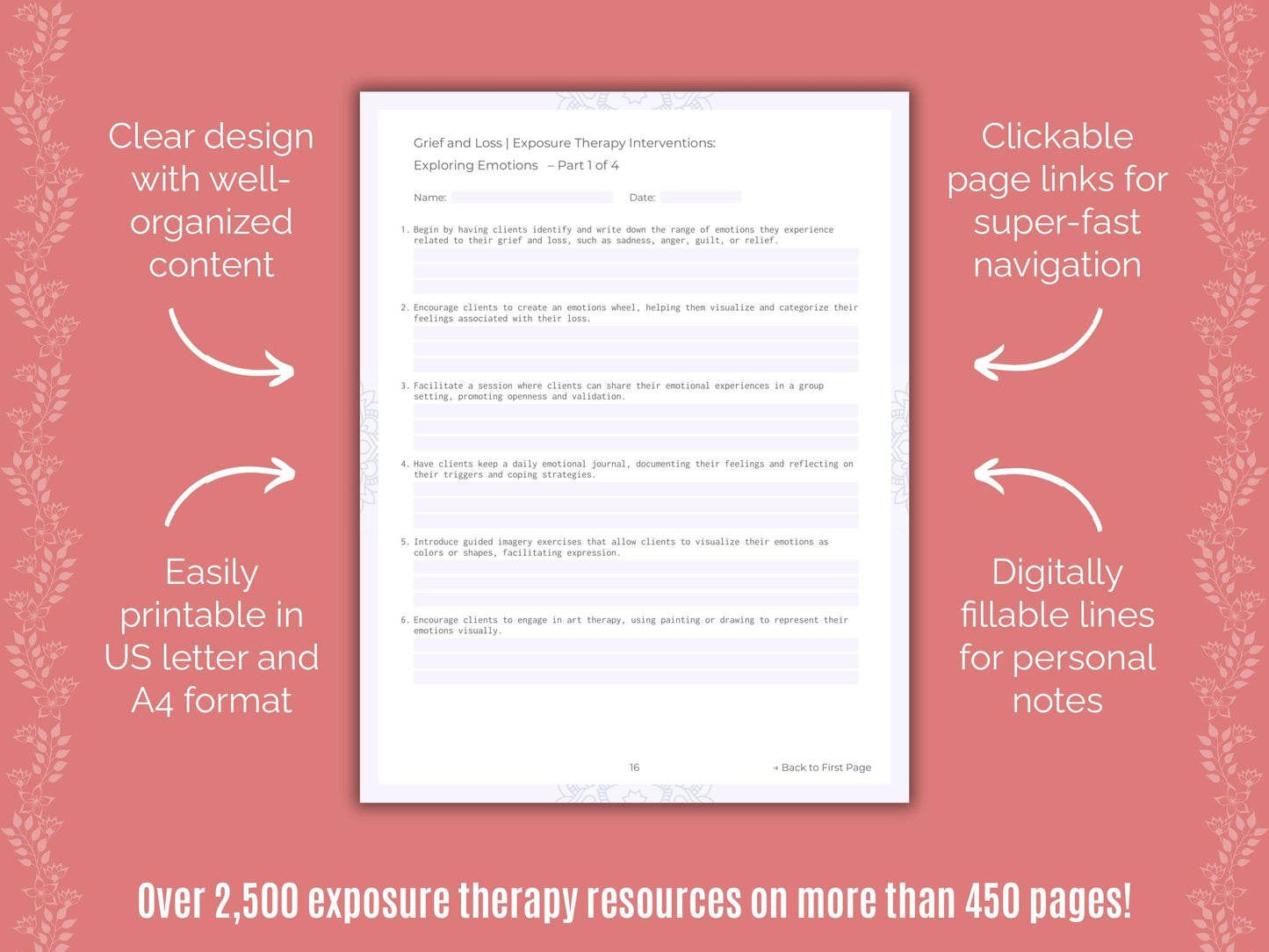 Grief and Loss Exposure Therapy Counseling Templates