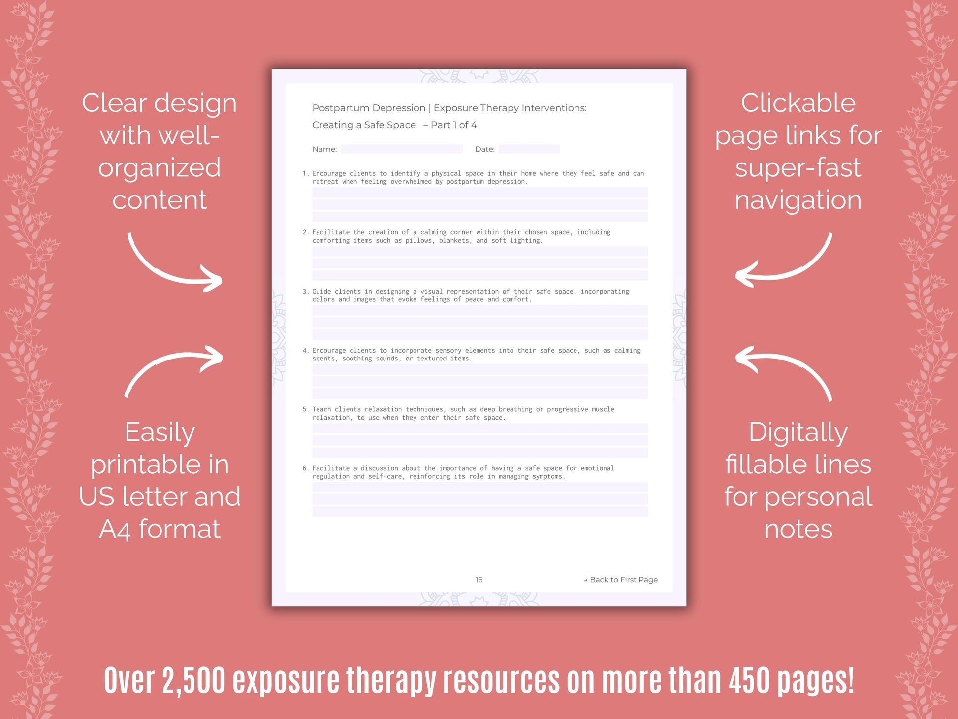 Postpartum Depression Exposure Therapy Counseling Templates