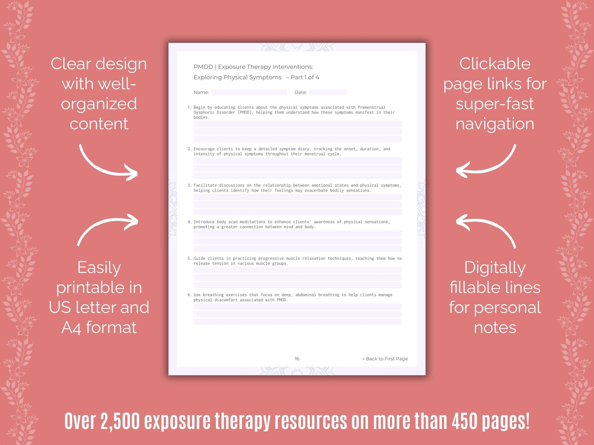 Premenstrual Dysphoric Disorder Exposure Therapy Counseling Templates