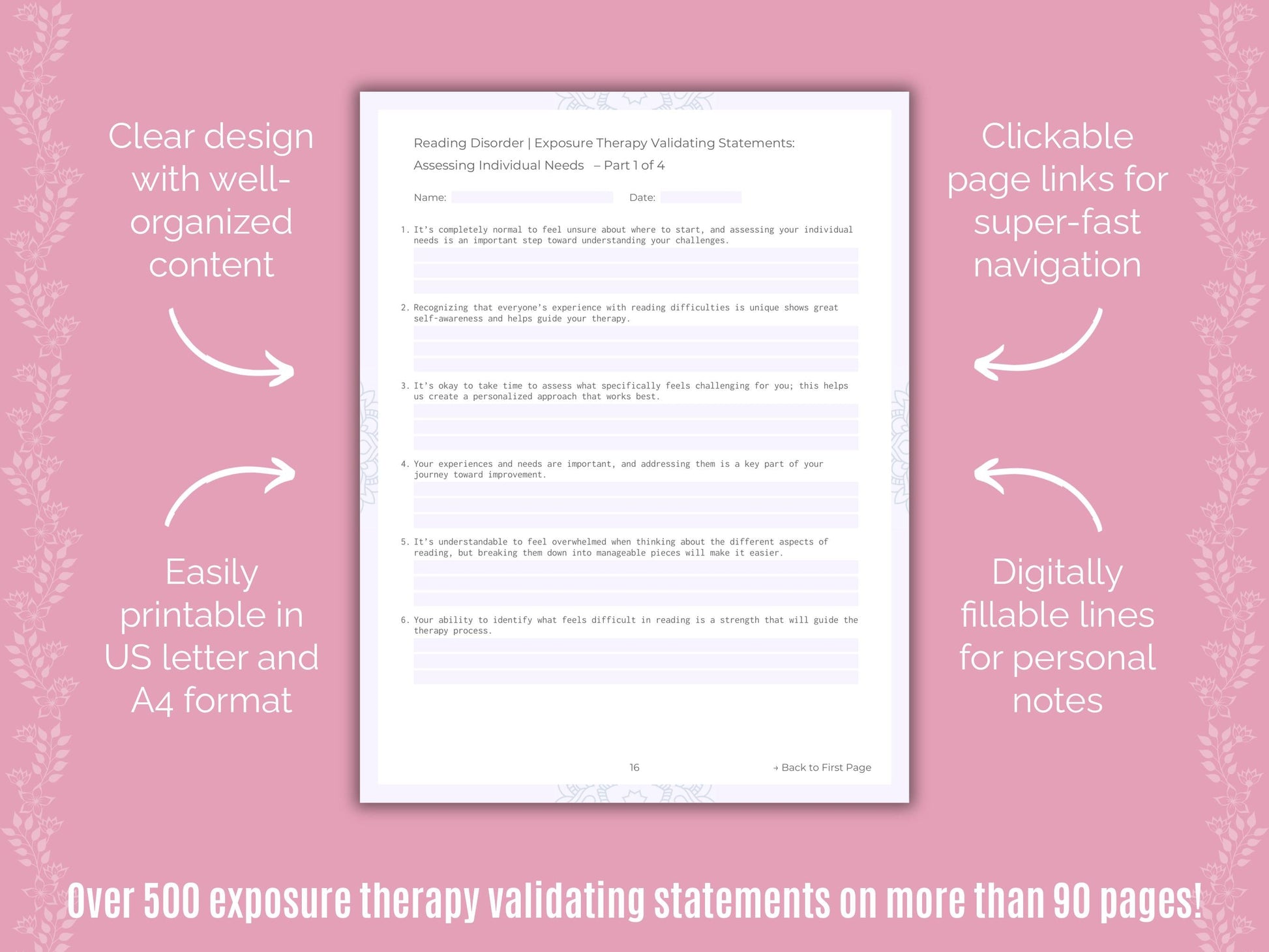 Reading Disorder Exposure Therapy Counseling Templates