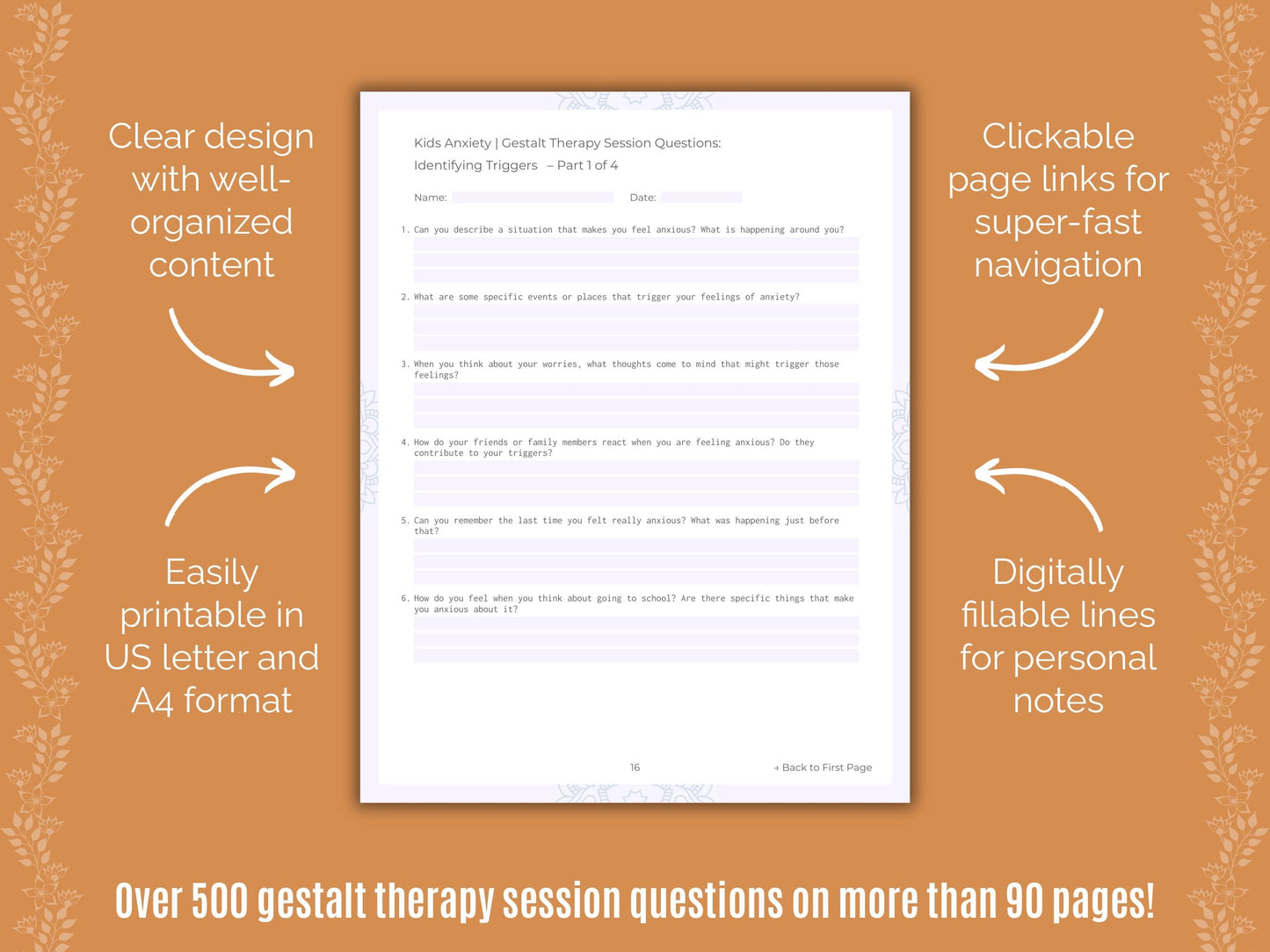 Kids Anxiety Gestalt Therapy Counseling Templates