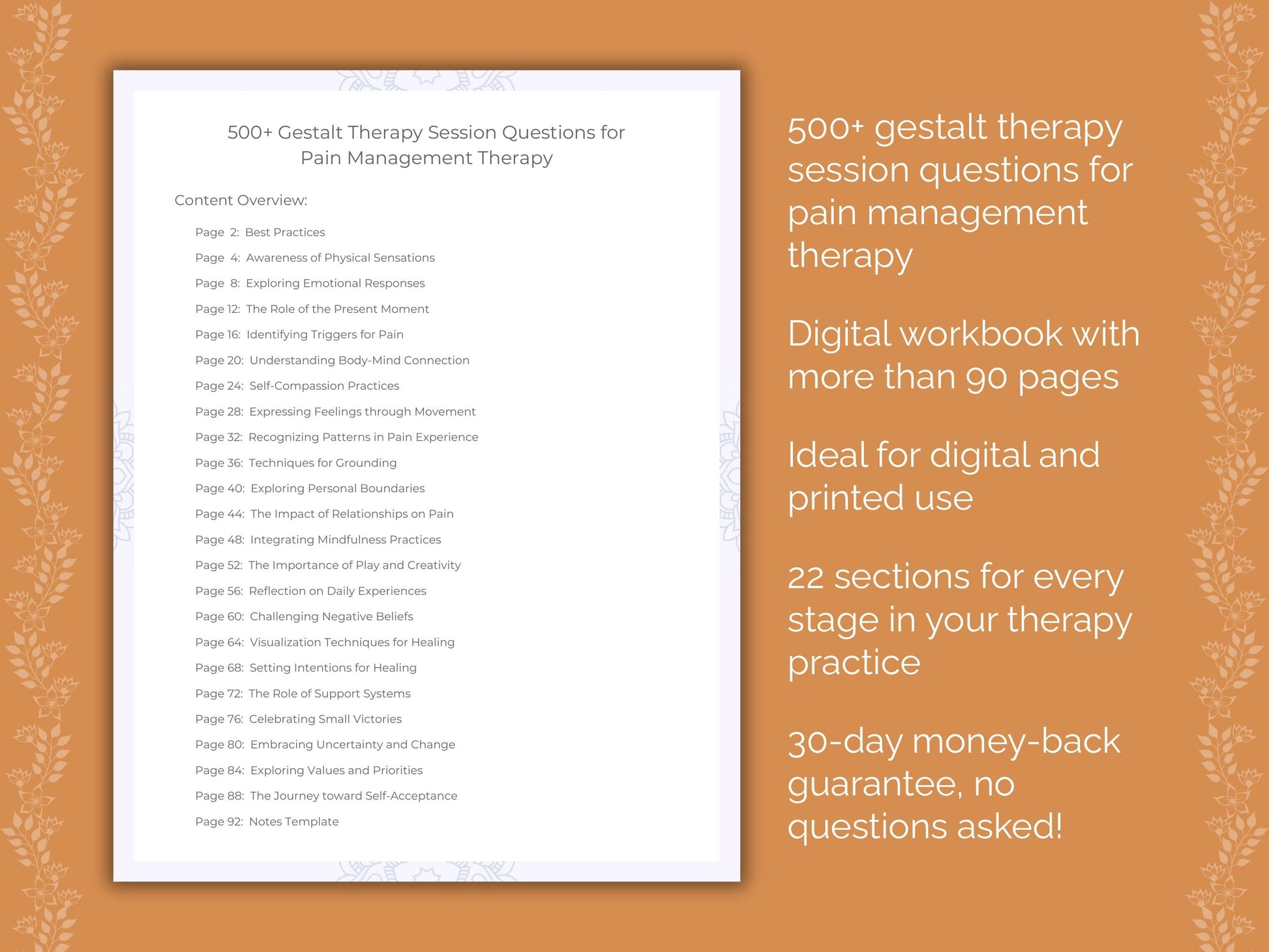 Pain Management Gestalt Therapy Therapist Worksheets