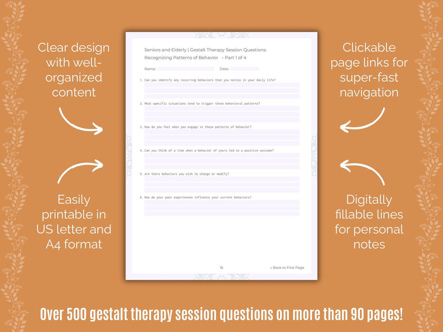 Seniors and Elderly Gestalt Therapy Counseling Templates