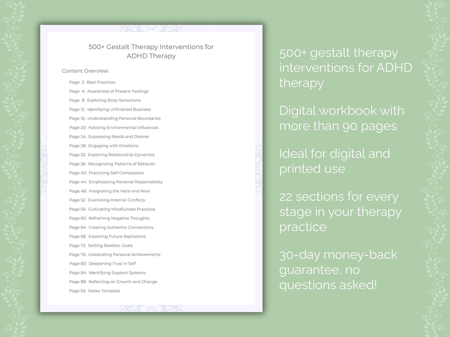 ADHD Gestalt Therapy Therapist Worksheets