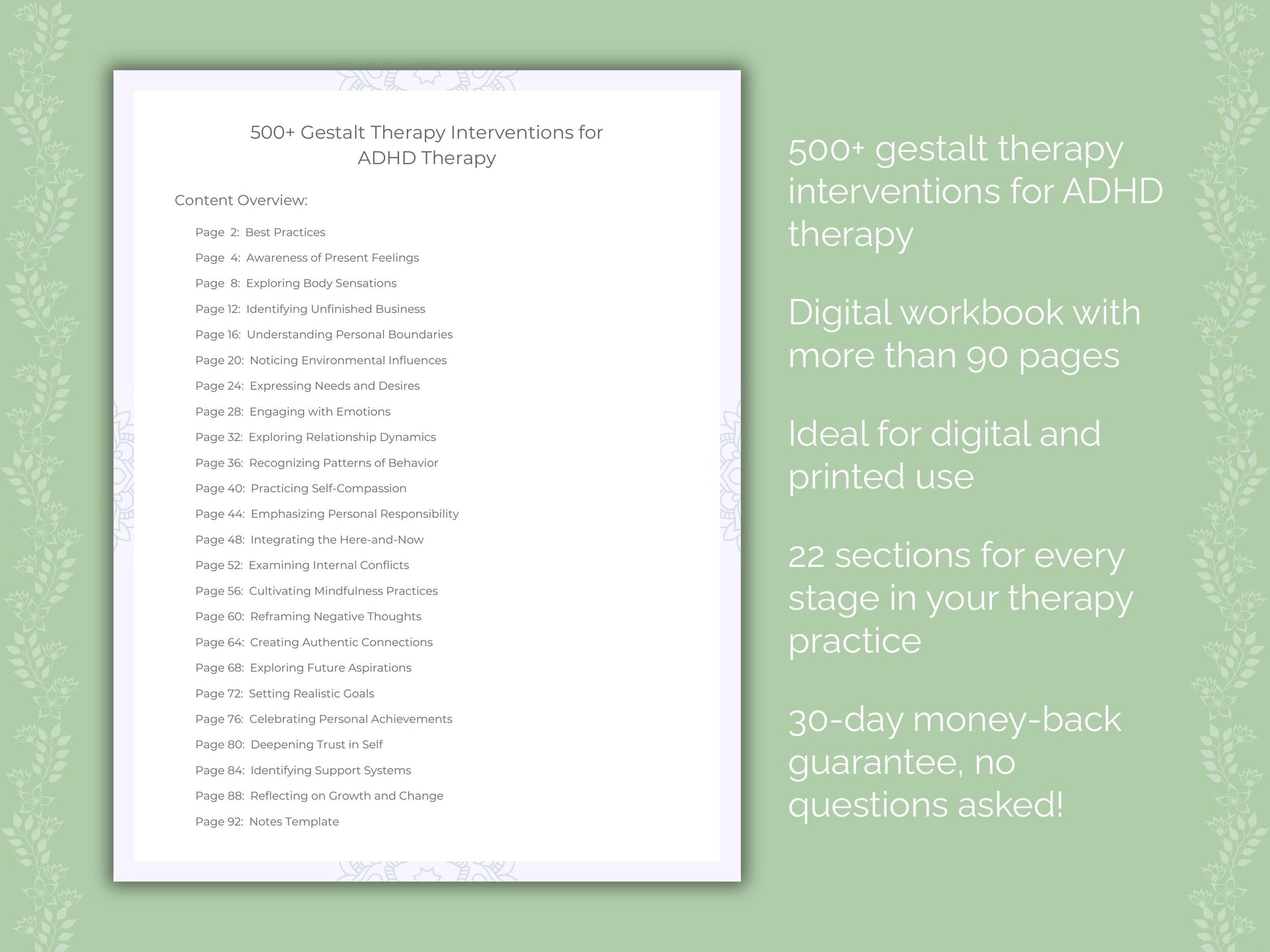 ADHD Gestalt Therapy Therapist Worksheets