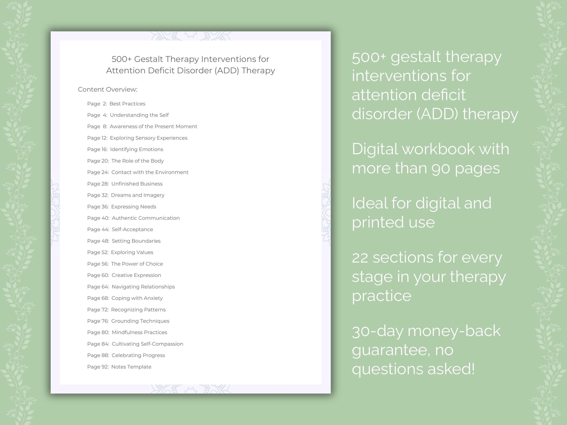 Attention Deficit Disorder (ADD) Gestalt Therapy Therapist Worksheets