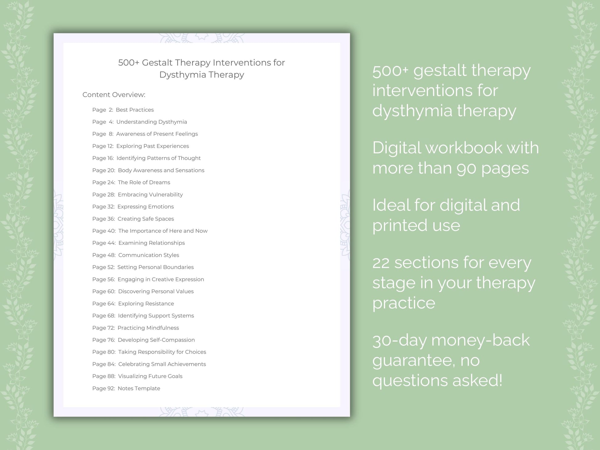 Dysthymia Gestalt Therapy Therapist Worksheets