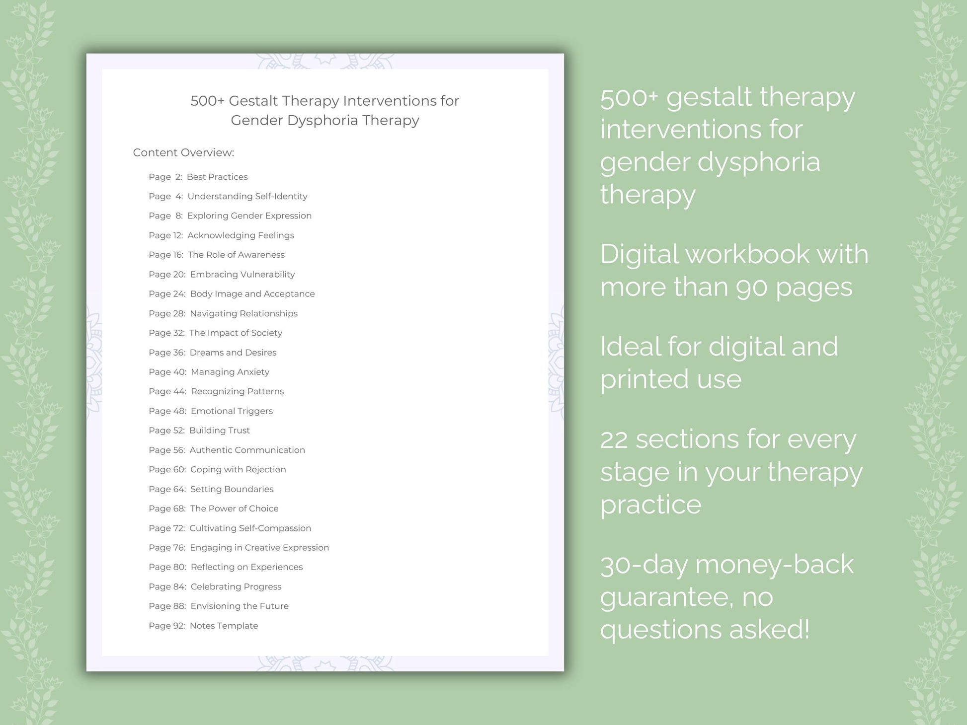 Gender Dysphoria Gestalt Therapy Therapist Worksheets