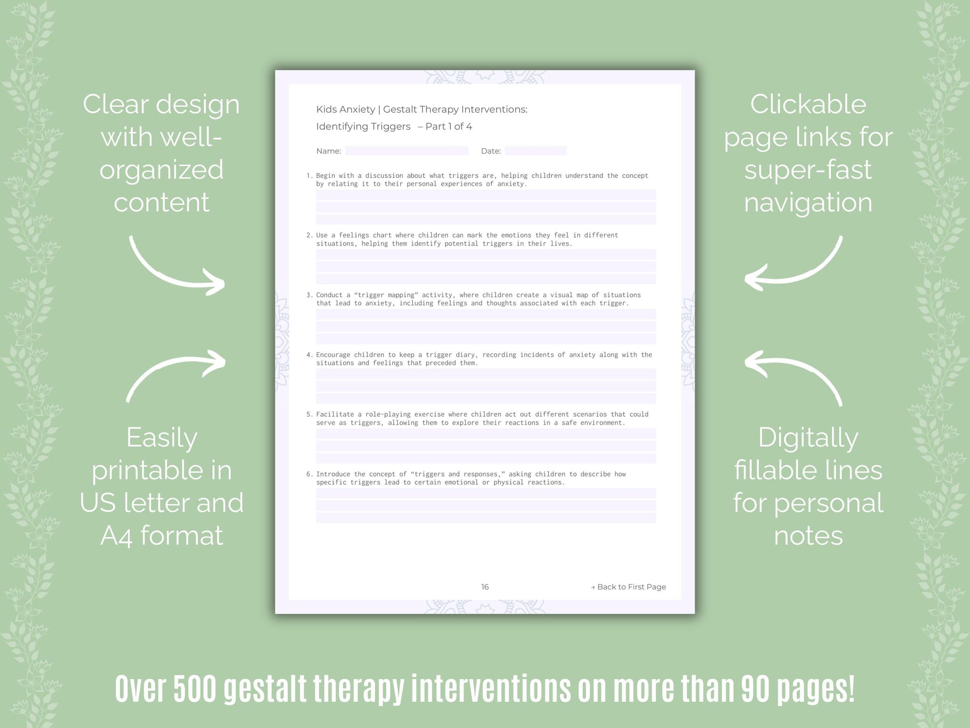 Kids Anxiety Gestalt Therapy Counseling Templates