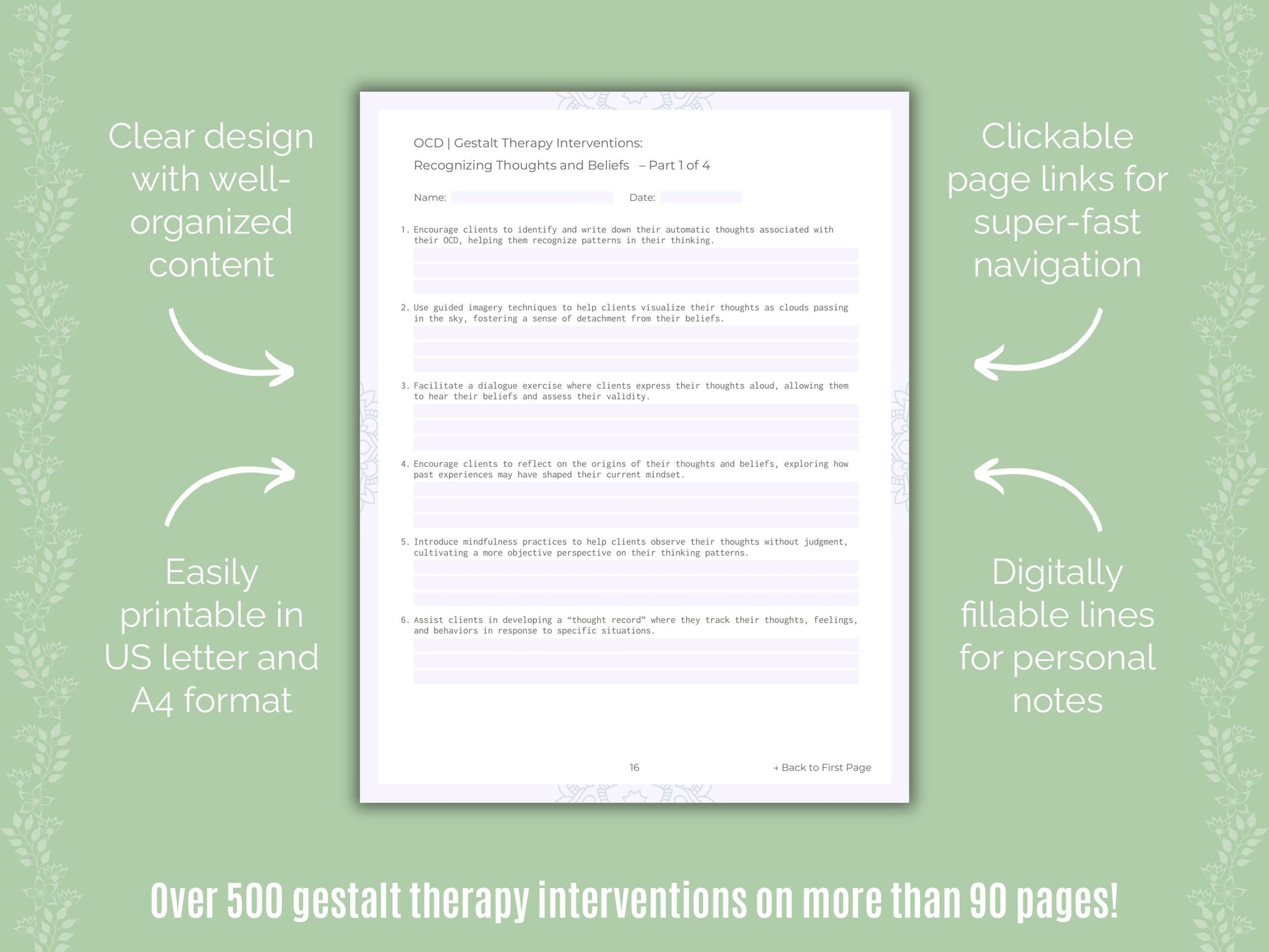 Obsessive-Compulsive Disorder (OCD) Gestalt Therapy Counseling Templates