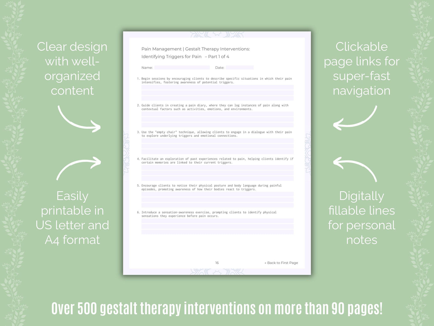 Pain Management Gestalt Therapy Counseling Templates
