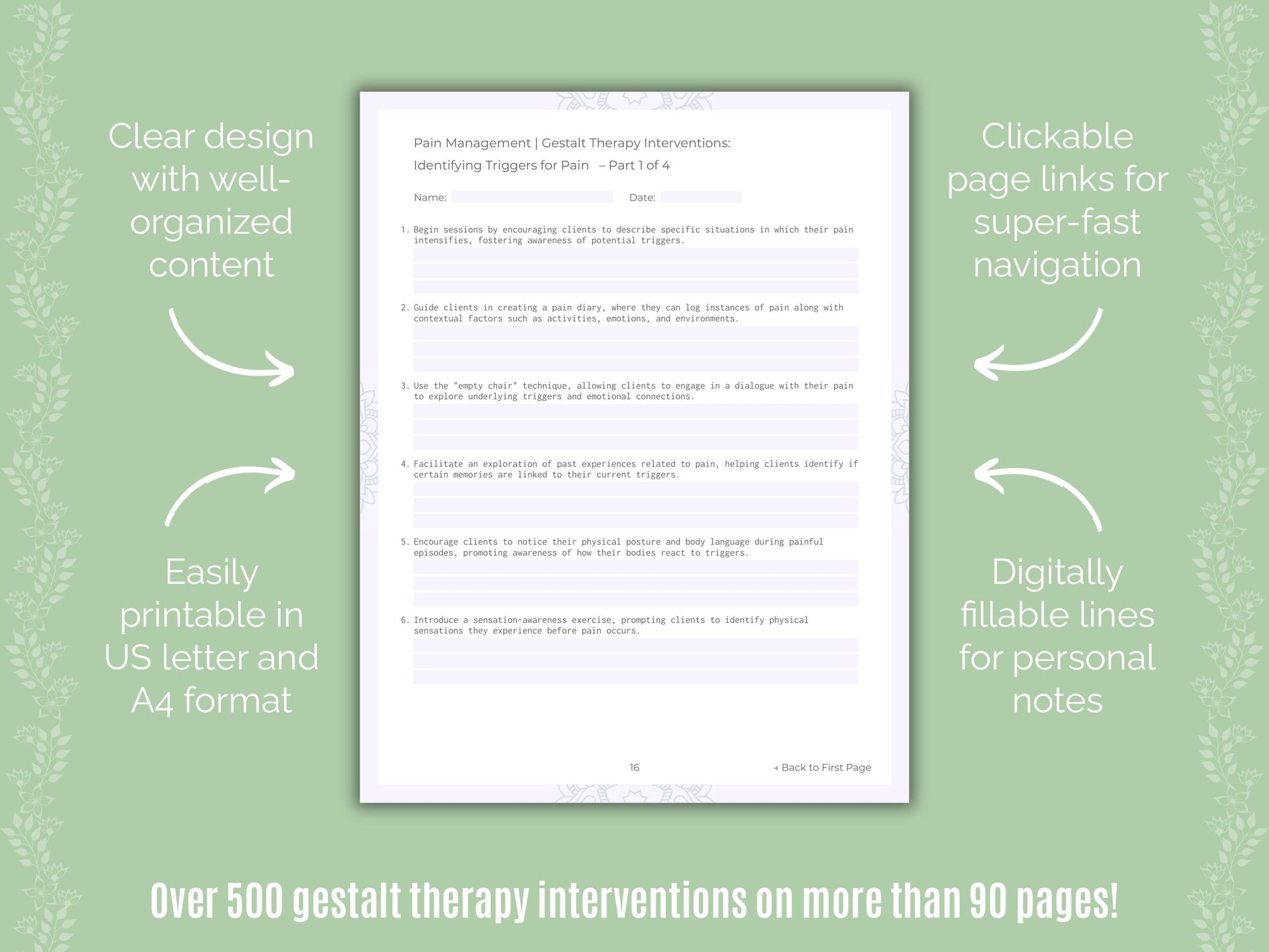 Pain Management Gestalt Therapy Counseling Templates