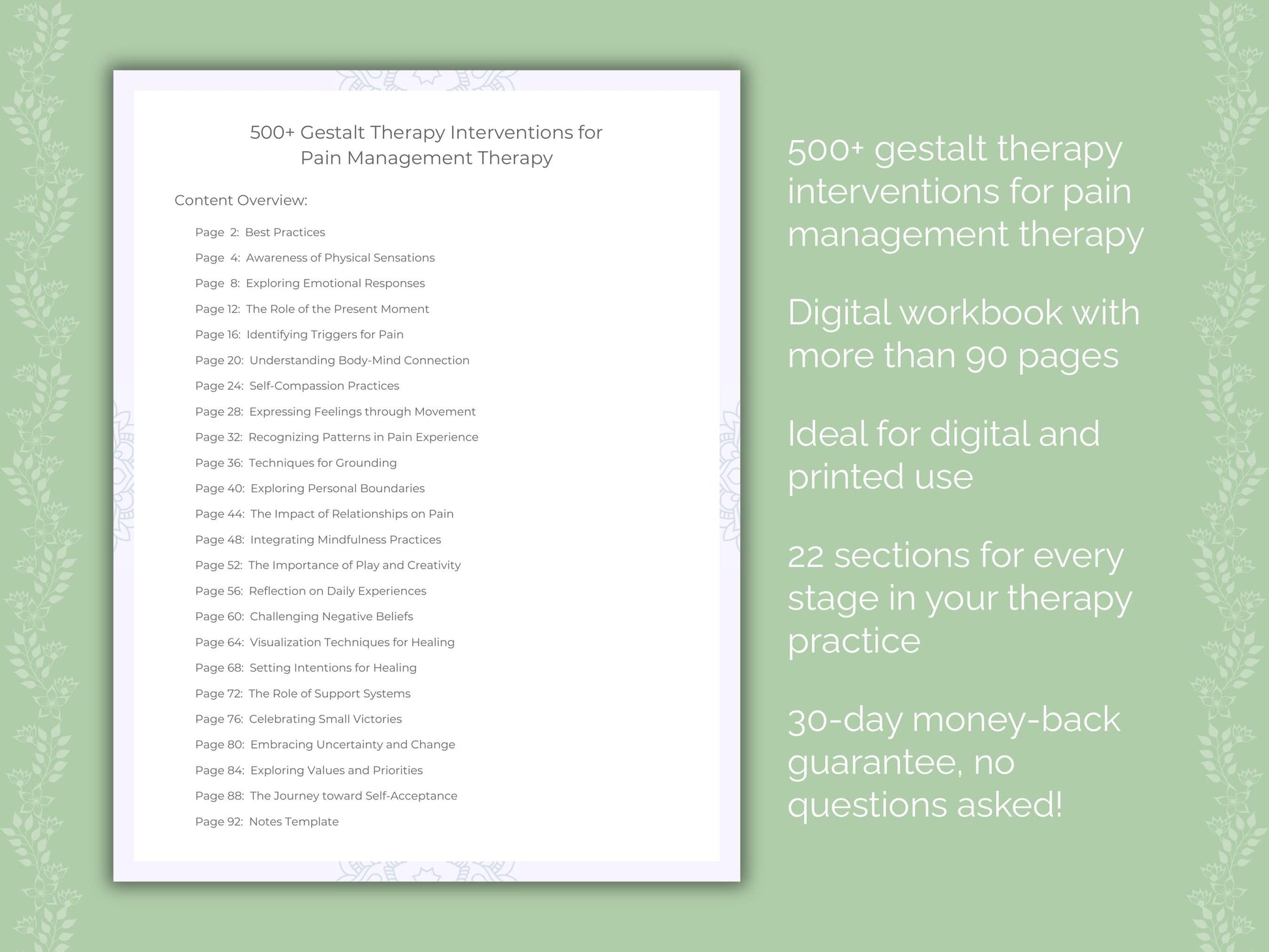 Pain Management Gestalt Therapy Therapist Worksheets