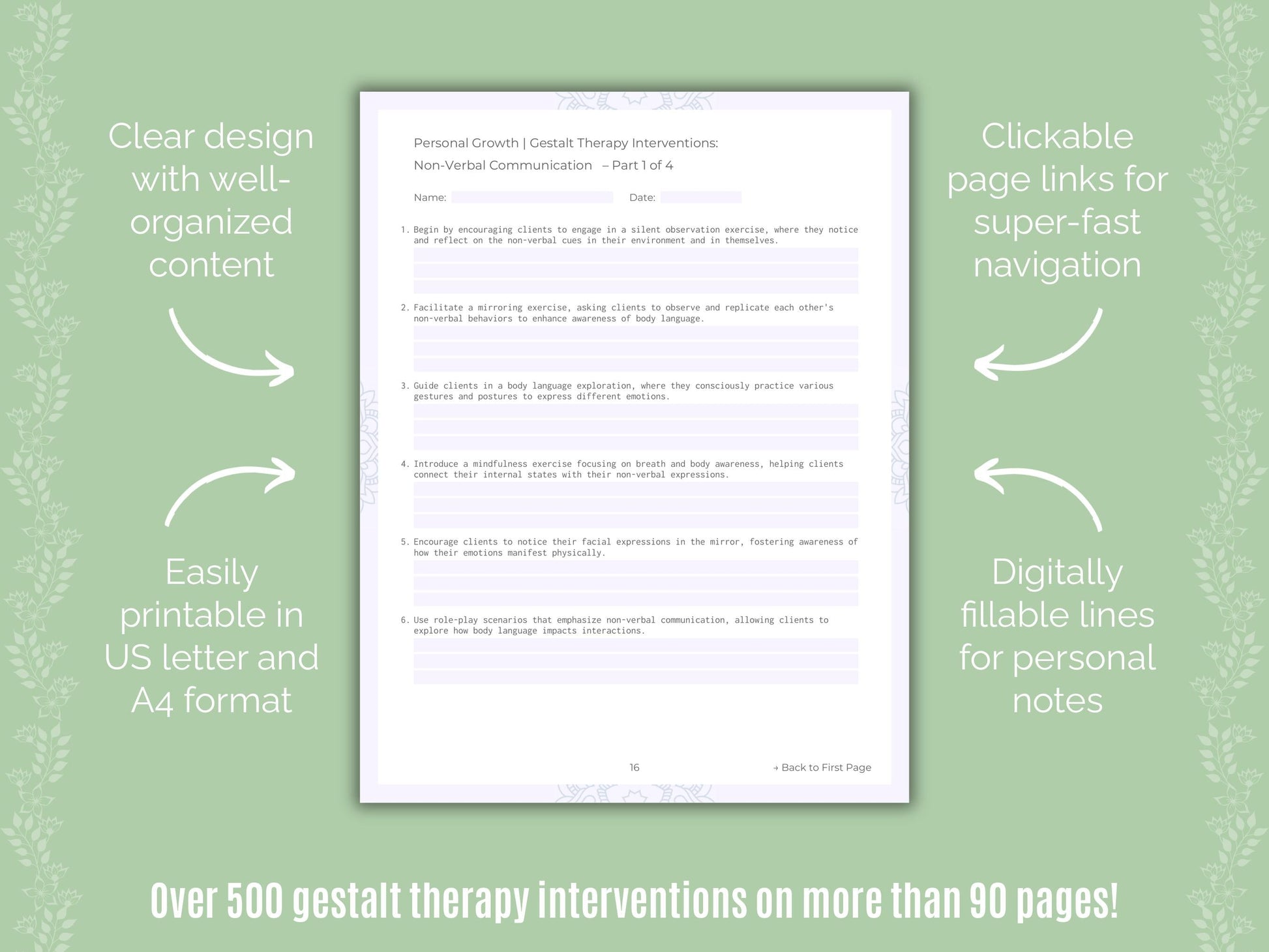 Personal Growth Gestalt Therapy Counseling Templates