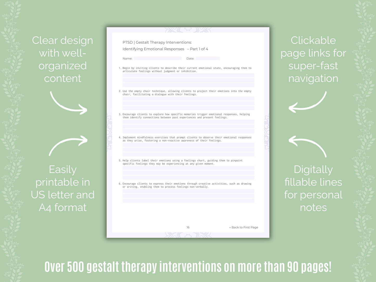 Post-Traumatic Stress Disorder (PTSD) Gestalt Therapy Counseling Templates