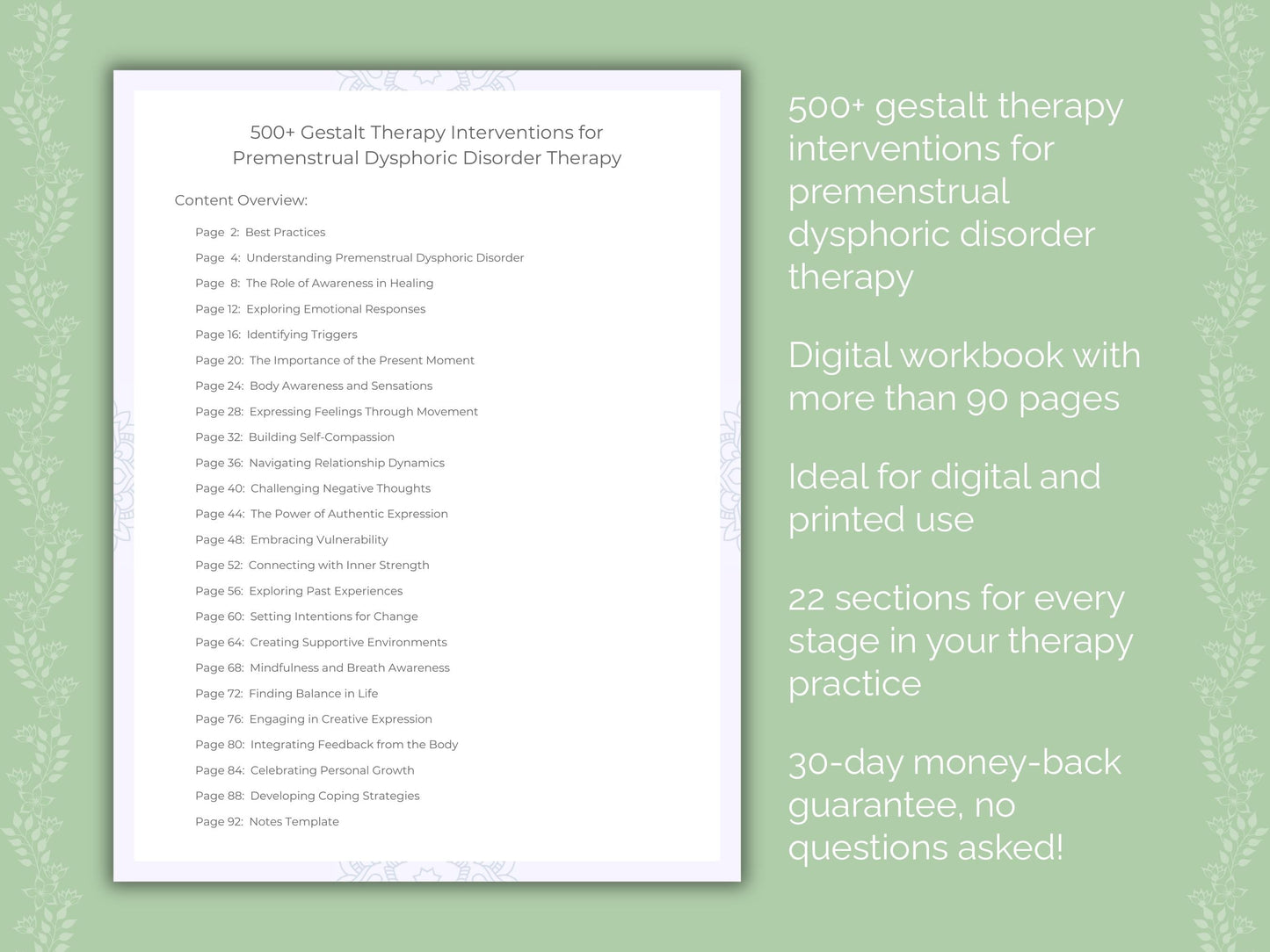 Premenstrual Dysphoric Disorder Gestalt Therapy Therapist Worksheets