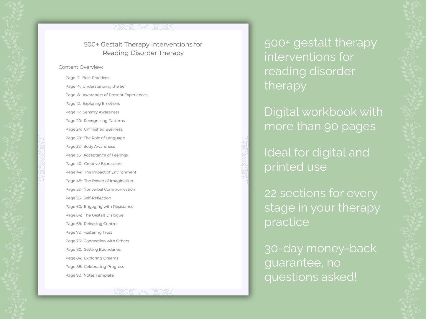 Reading Disorder Gestalt Therapy Therapist Worksheets