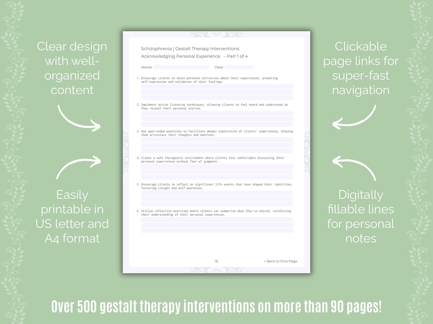 Schizophrenia Gestalt Therapy Counseling Templates