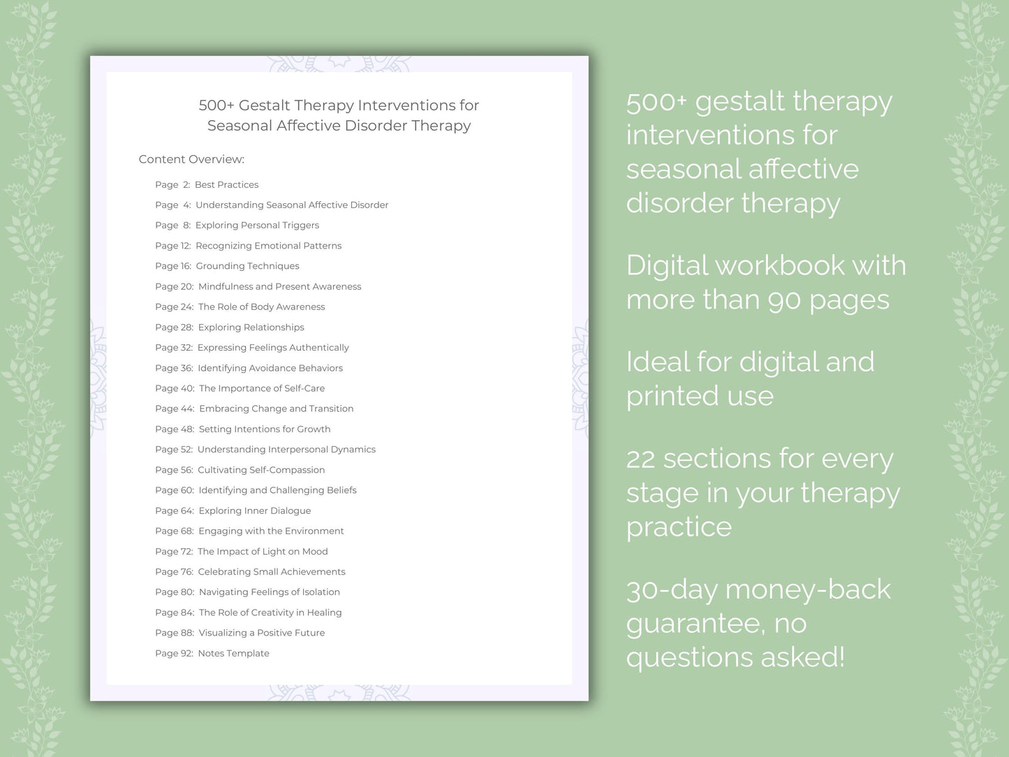 Seasonal Affective Disorder Gestalt Therapy Therapist Worksheets