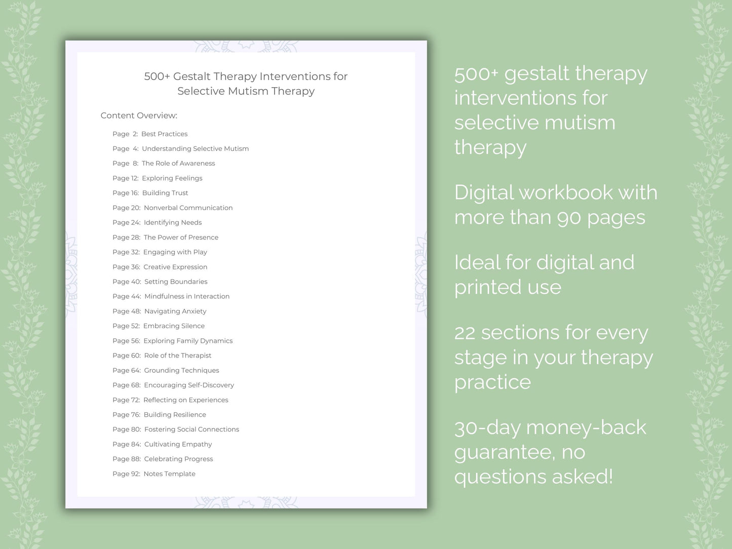 Selective Mutism Gestalt Therapy Therapist Worksheets