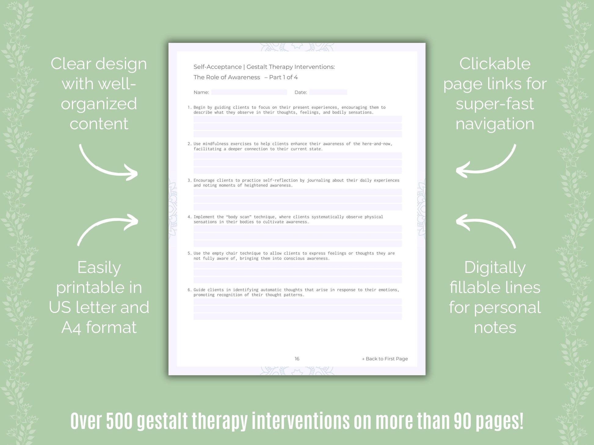 Self-Acceptance Gestalt Therapy Counseling Templates