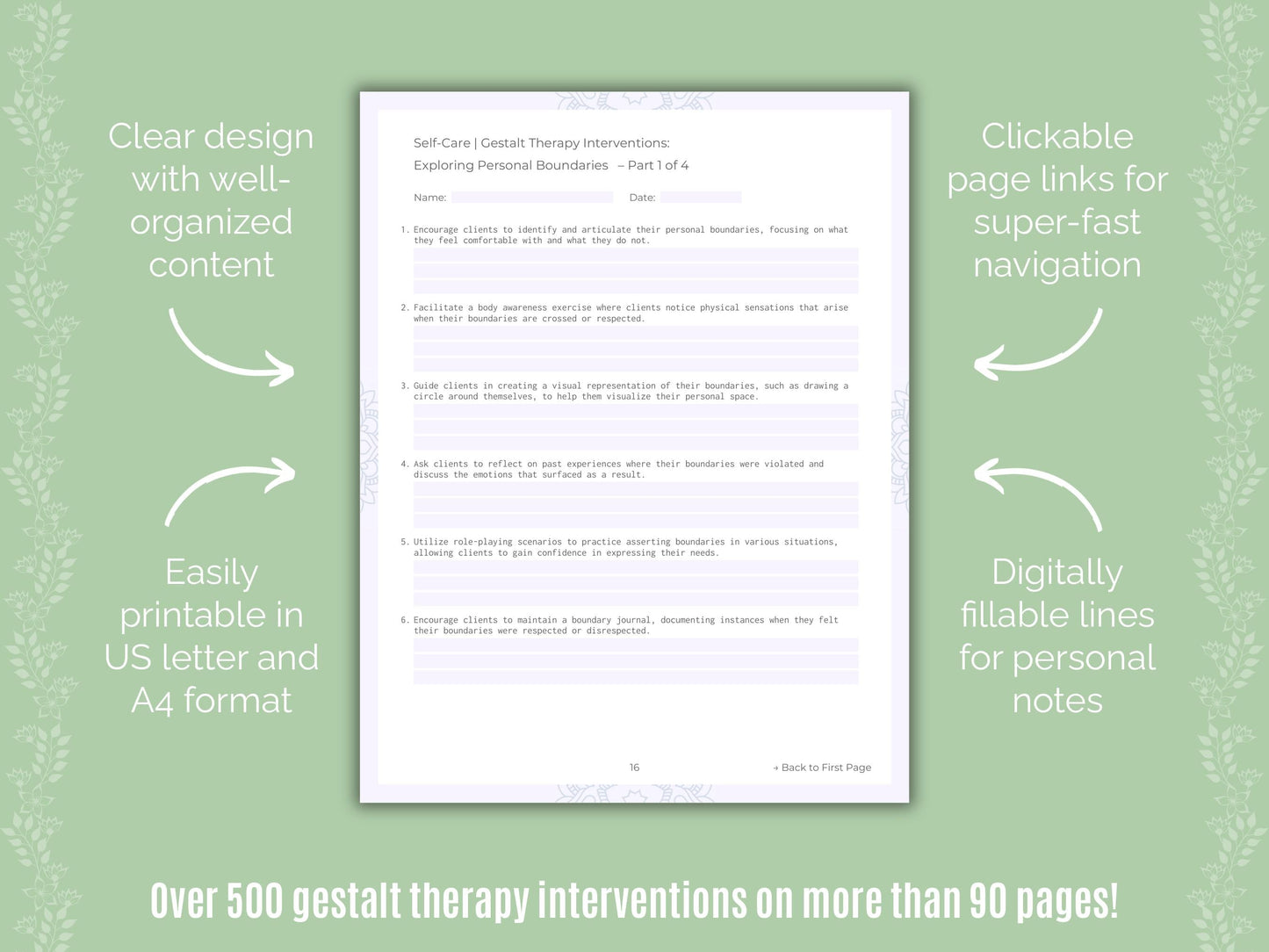 Self-Care Gestalt Therapy Counseling Templates