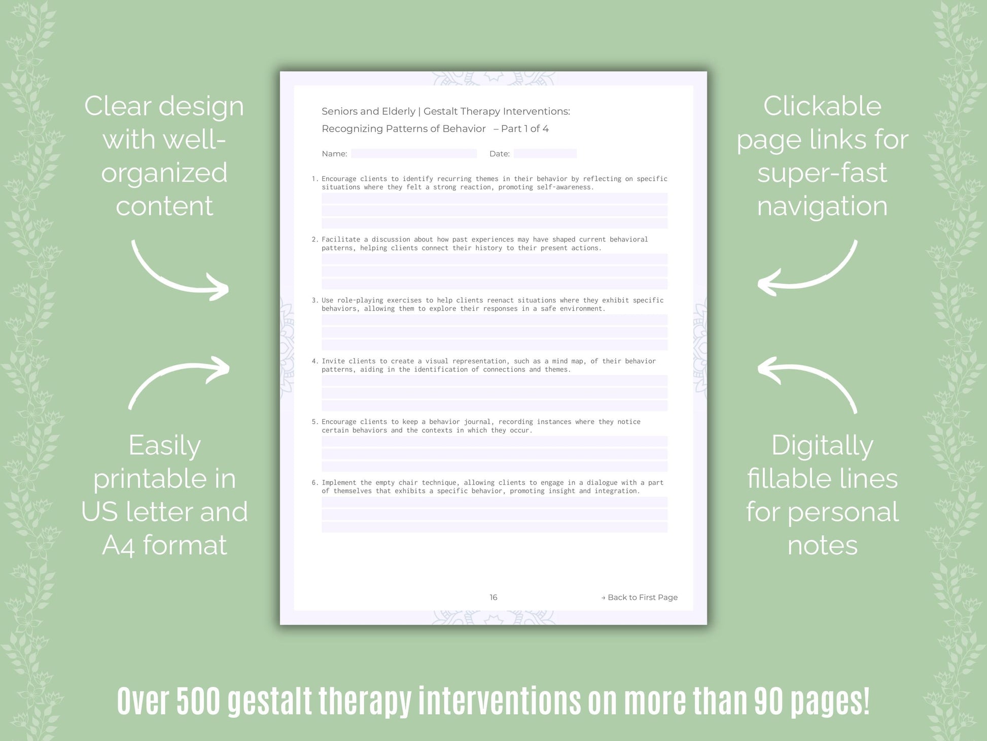 Seniors and Elderly Gestalt Therapy Counseling Templates