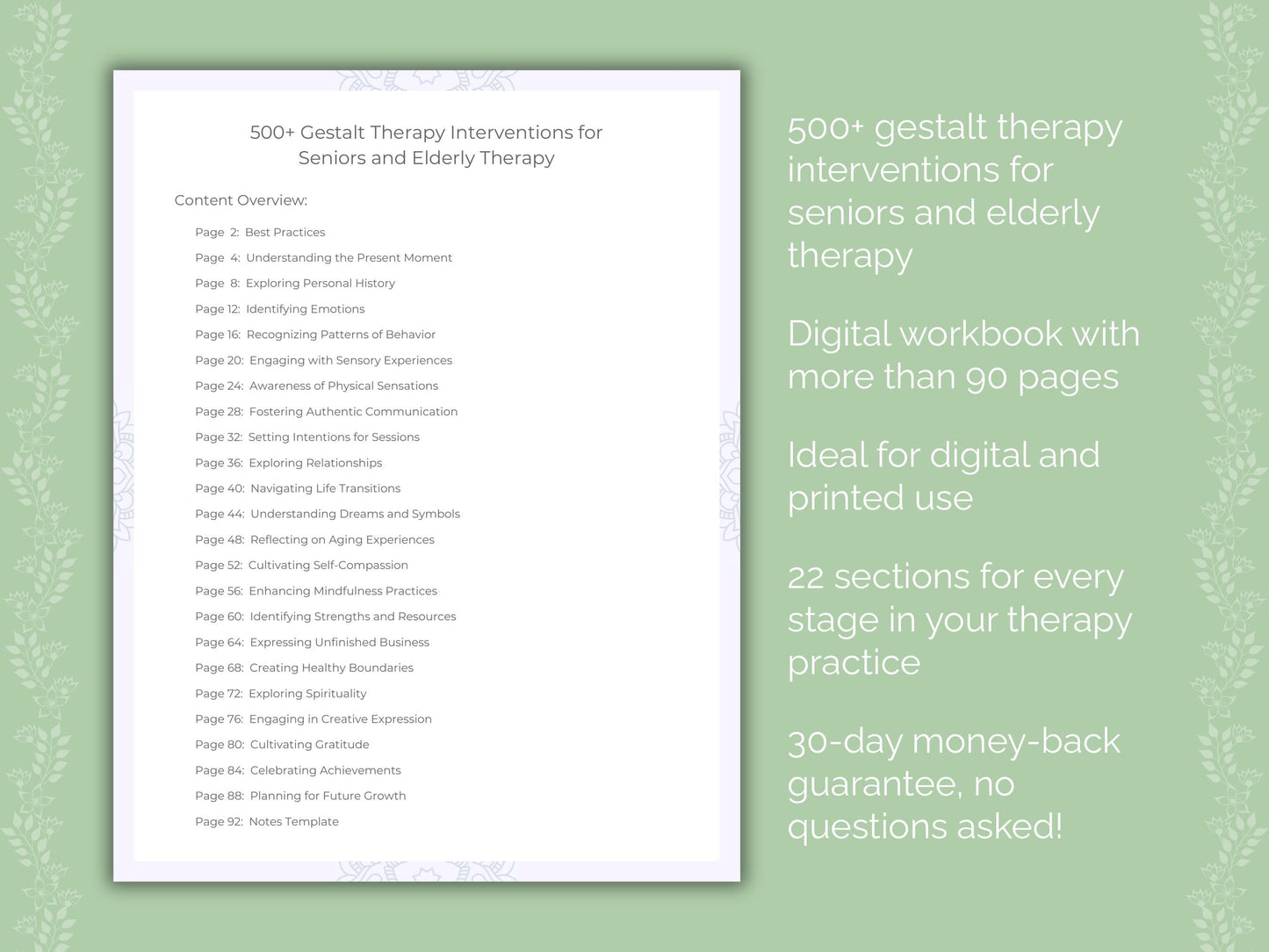 Seniors and Elderly Gestalt Therapy Therapist Worksheets