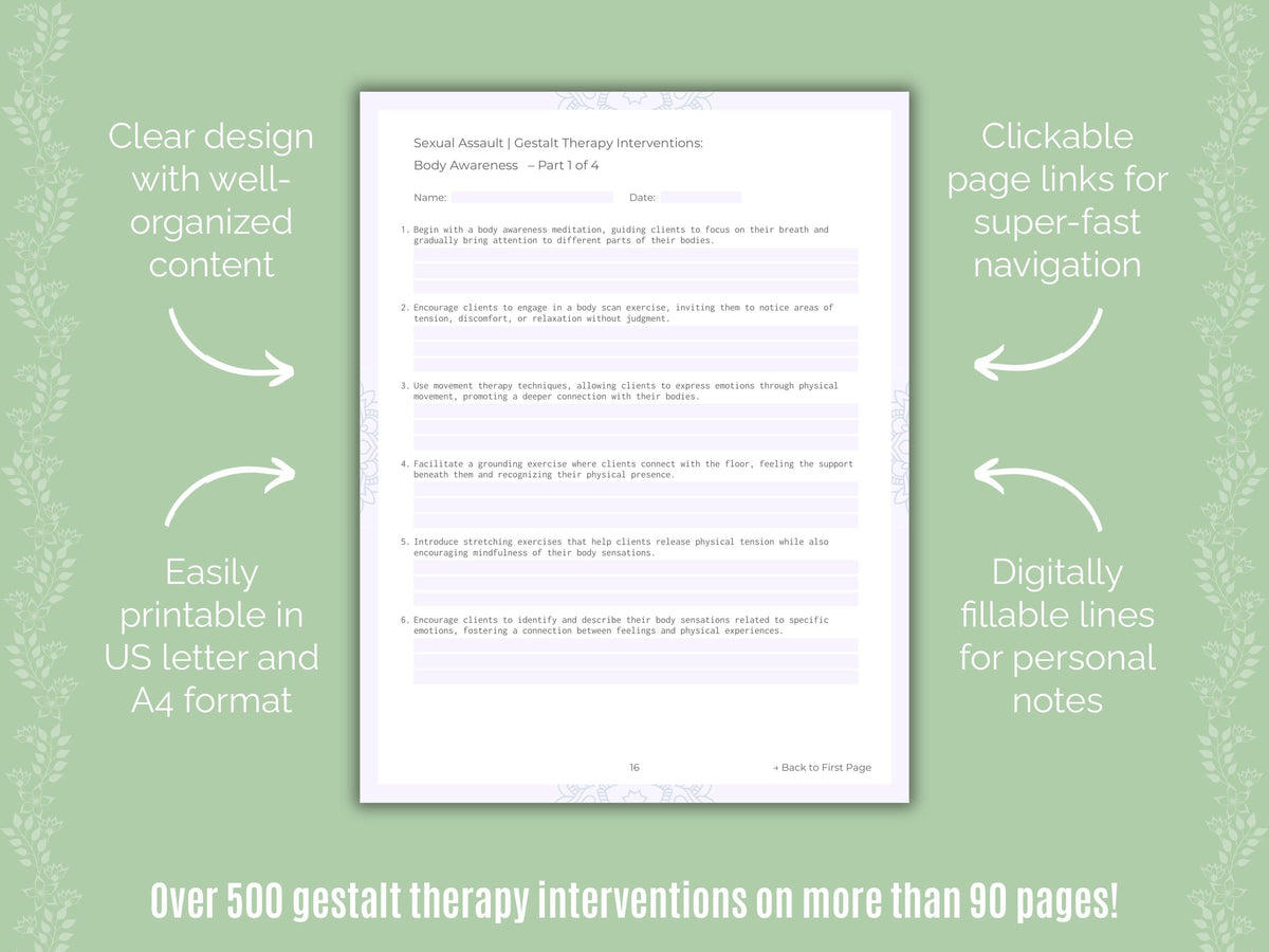 Sexual Assault Gestalt Therapy Counseling Templates