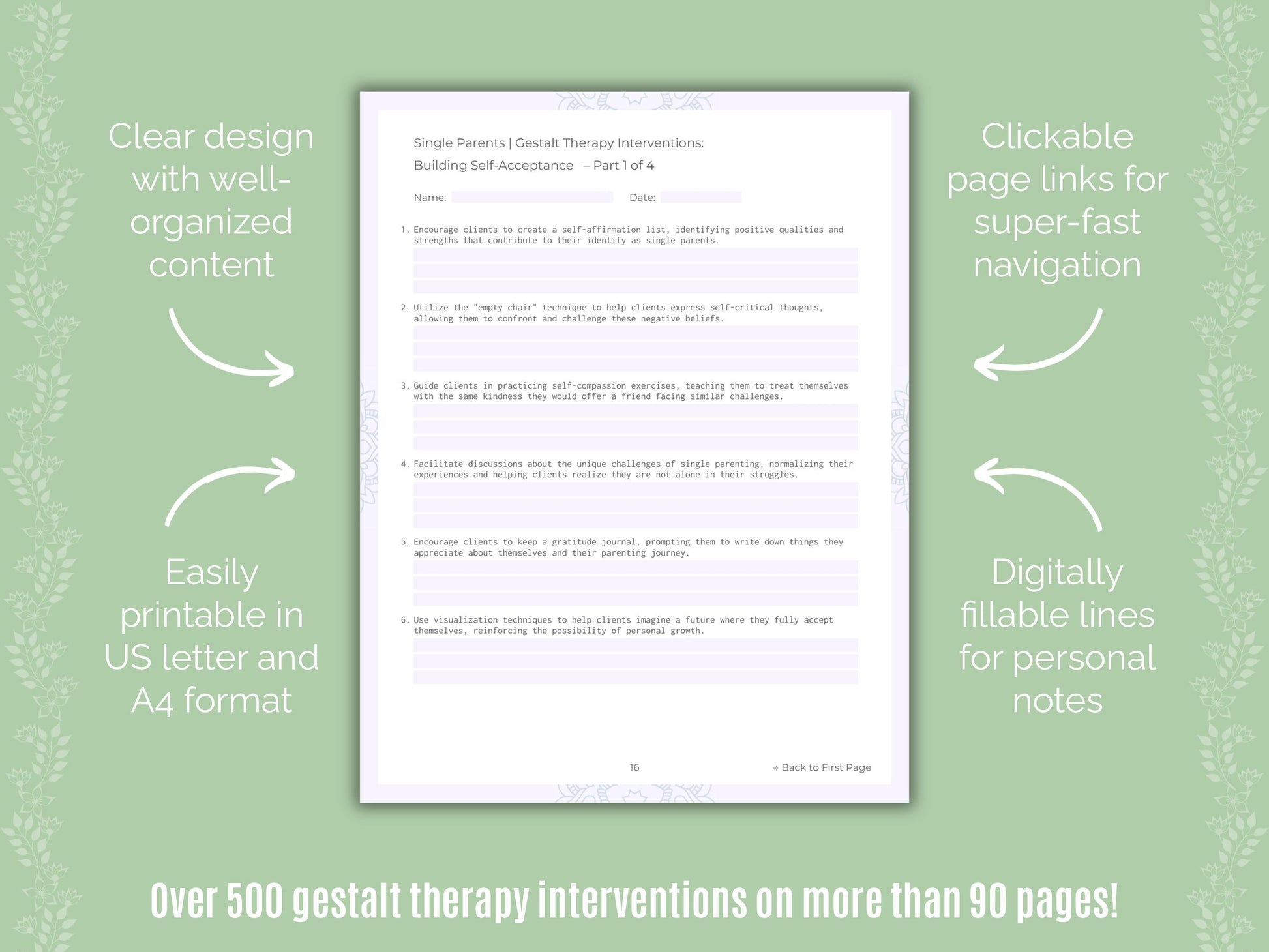 Single Parents Gestalt Therapy Counseling Templates