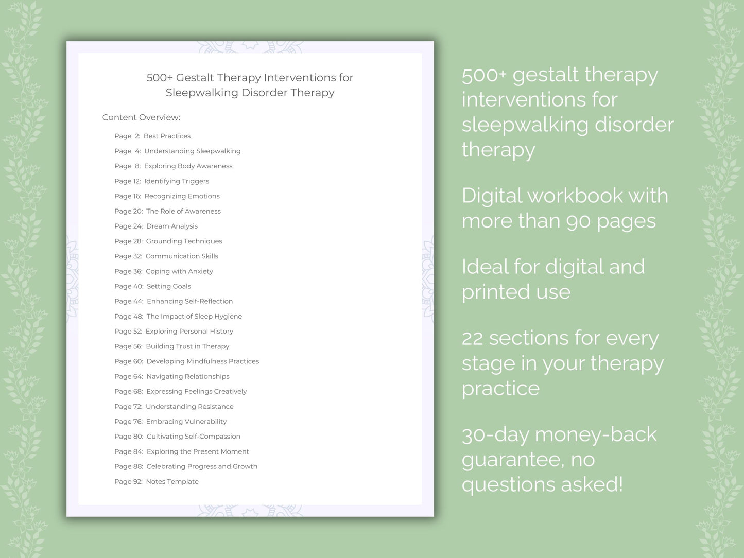 Sleepwalking Disorder Gestalt Therapy Therapist Worksheets