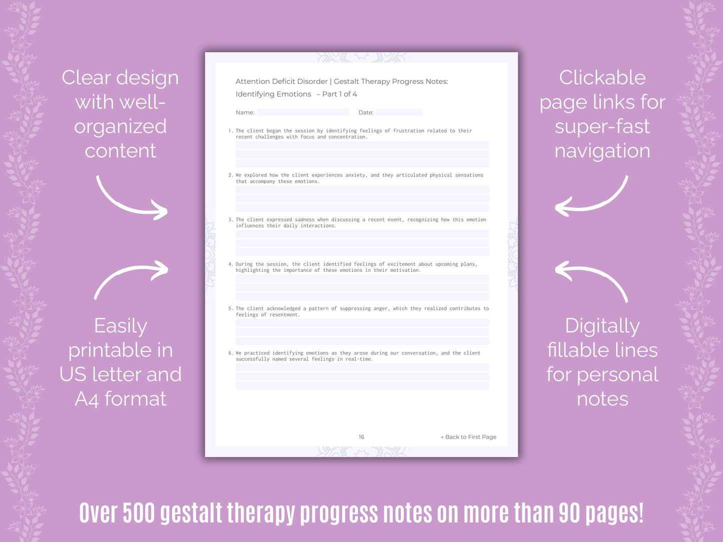 Attention Deficit Disorder (ADD) Gestalt Therapy Counseling Templates