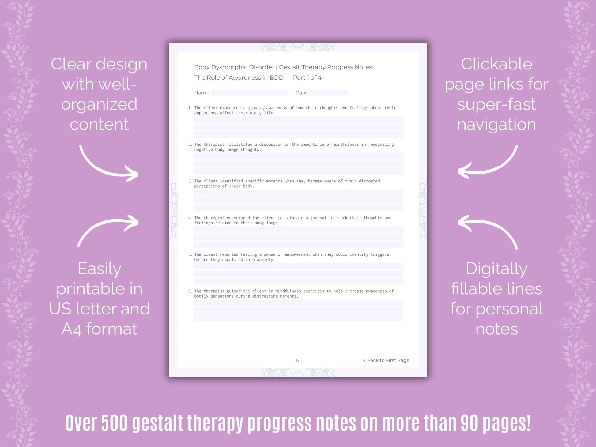 Body Dysmorphic Disorder (BDD) Gestalt Therapy Counseling Templates