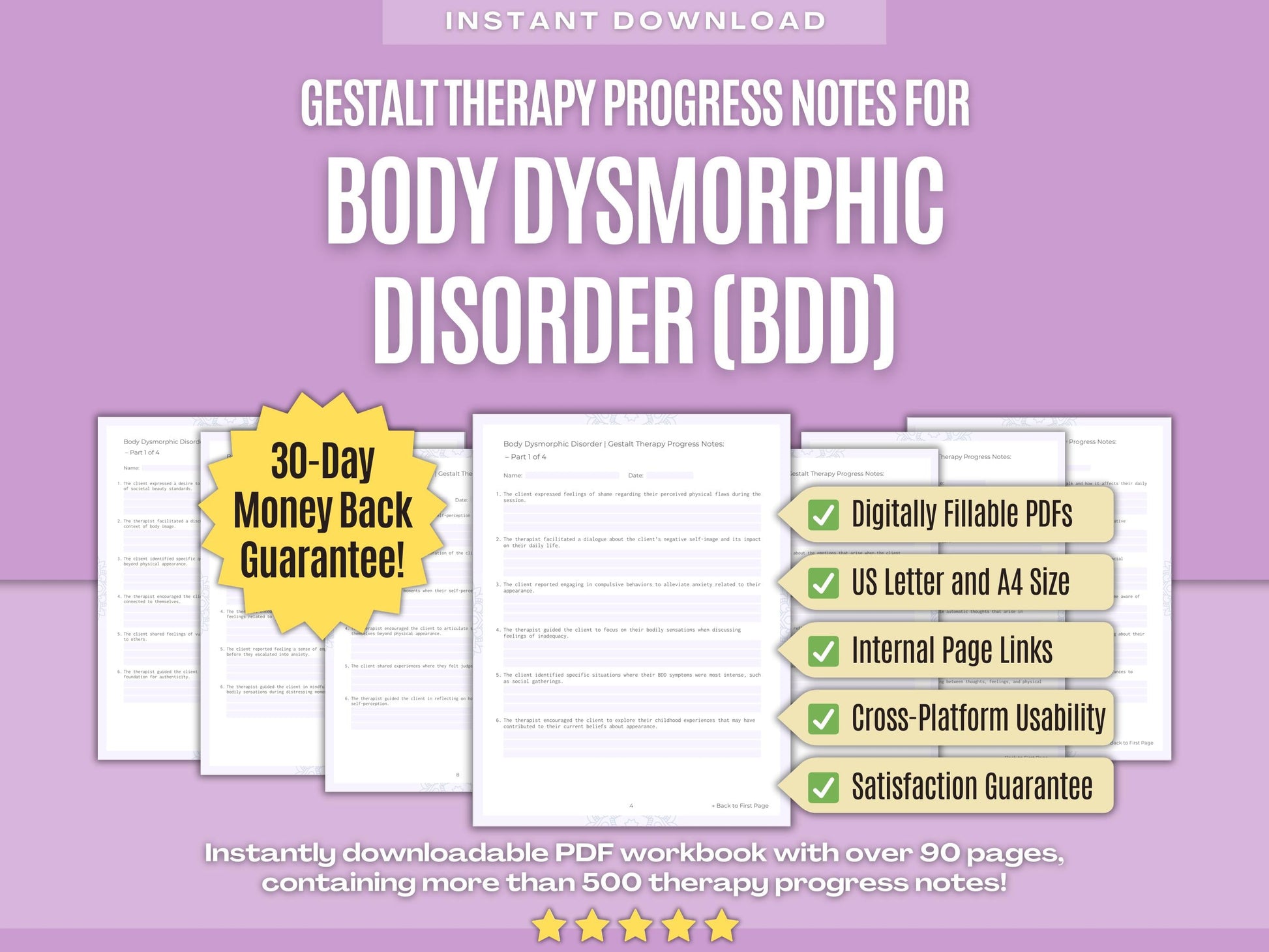 Body Dysmorphic Disorder (BDD) Gestalt Therapy Psychology Workbooks