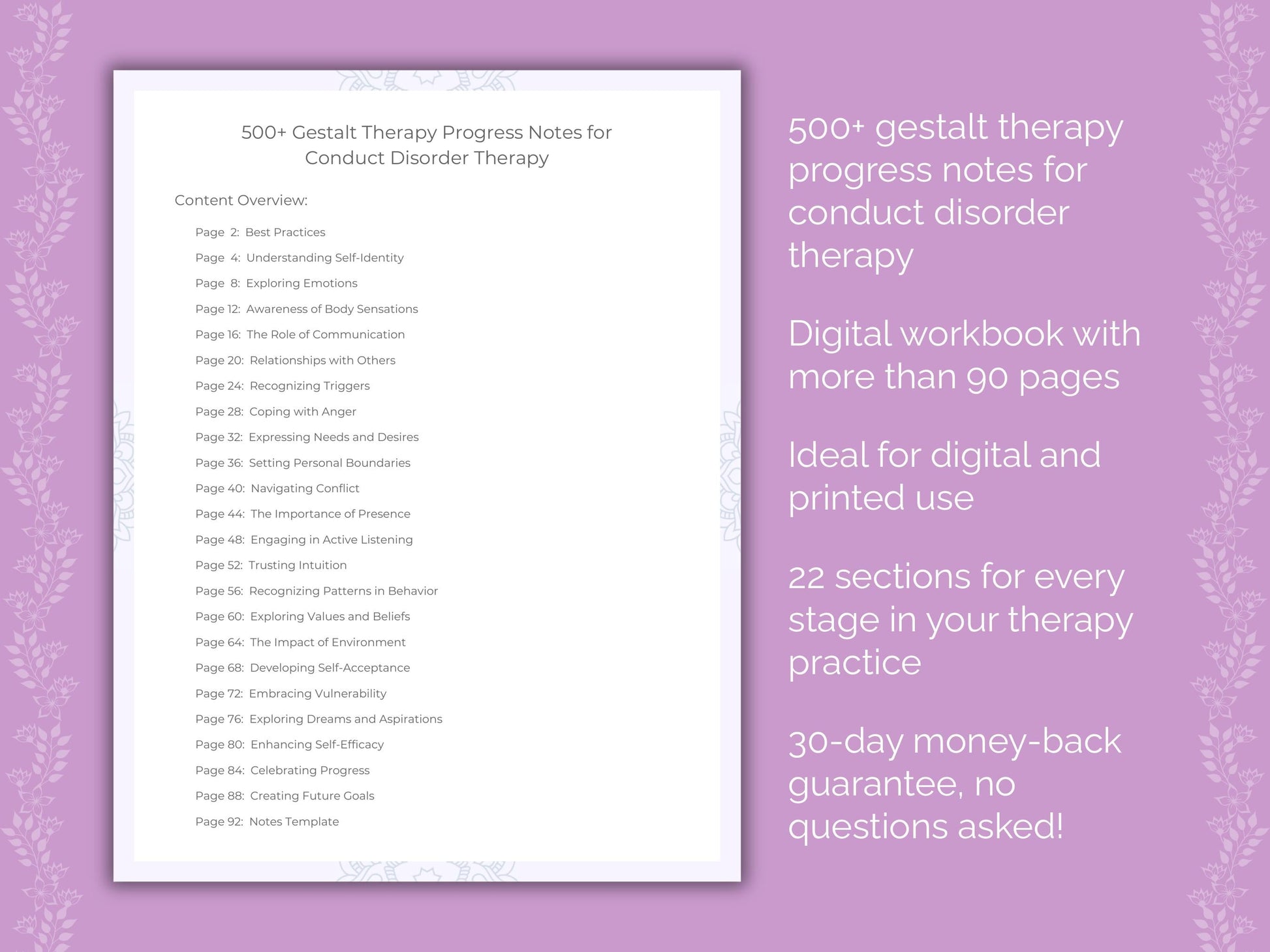 Conduct Disorder Gestalt Therapy Therapist Worksheets