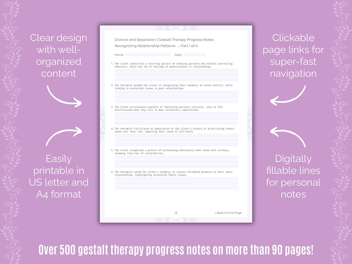 Divorce and Separation Gestalt Therapy Counseling Templates