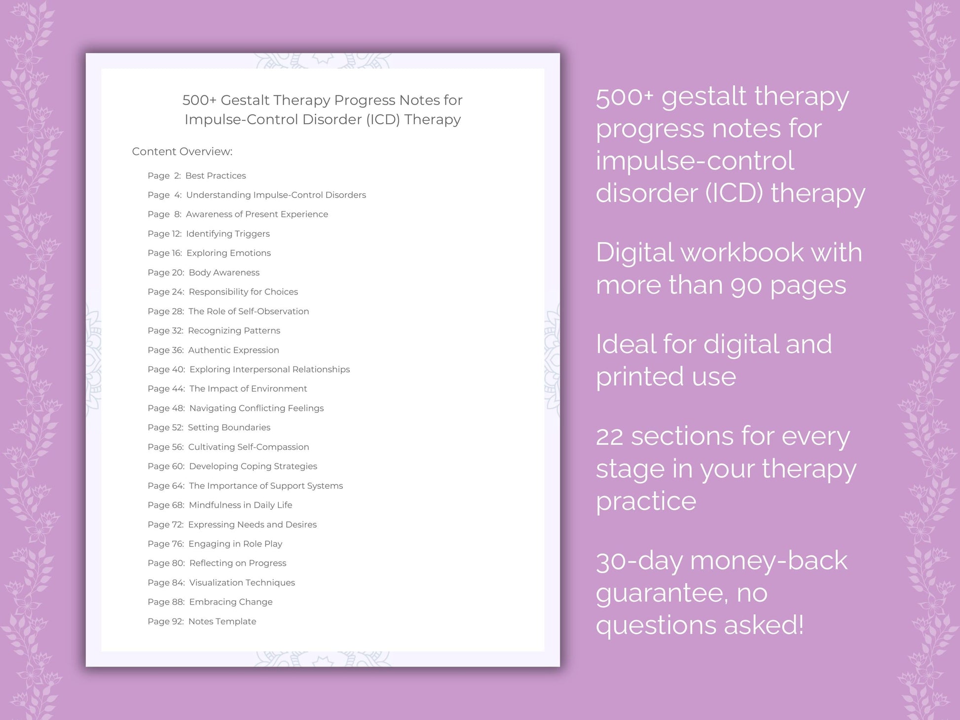 Impulse-Control Disorder (ICD) Gestalt Therapy Therapist Worksheets