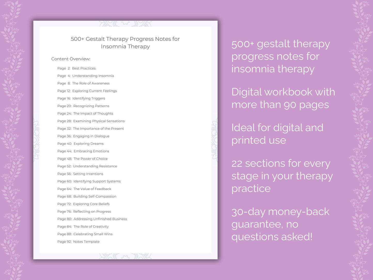 Insomnia Gestalt Therapy Therapist Worksheets