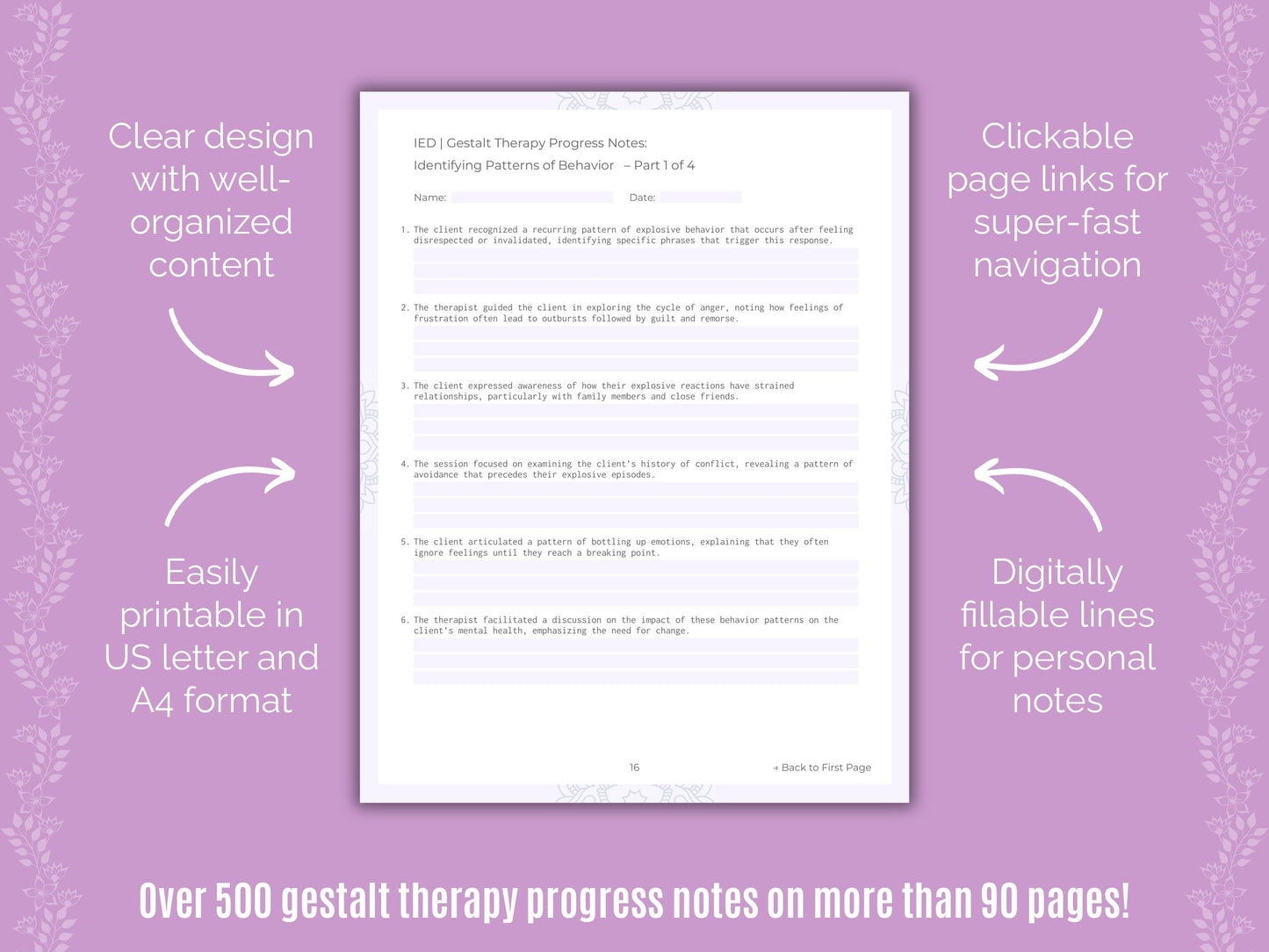 Intermittent Explosive Disorder (IED) Gestalt Therapy Counseling Templates